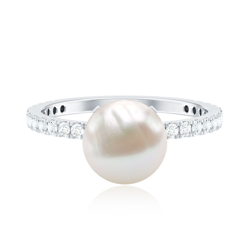 8.25 CT Fresh Water Pearl Solitaire with Diamond Side Stone Ring