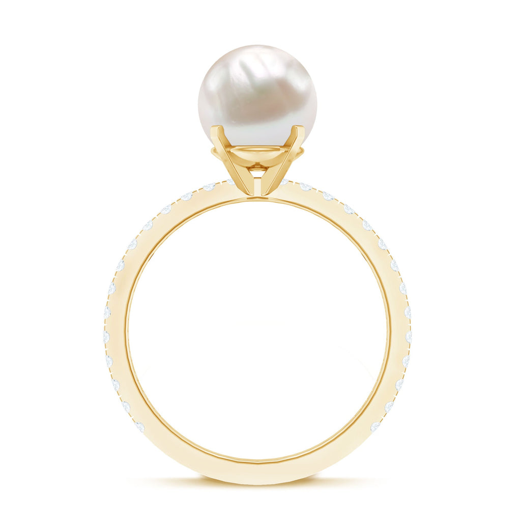 8.25 CT Fresh Water Pearl Solitaire with Diamond Side Stone Ring