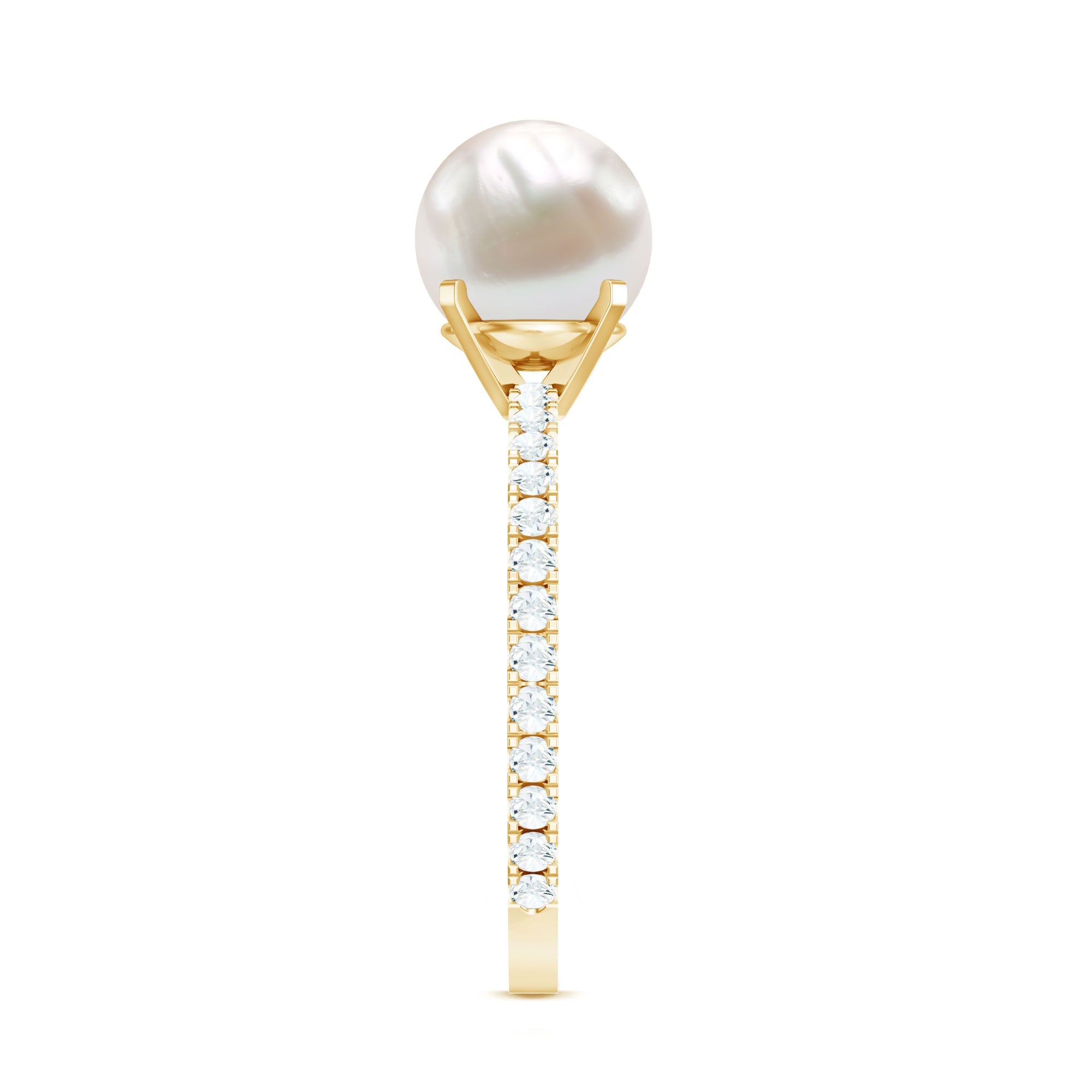 8.25 CT Fresh Water Pearl Solitaire with Diamond Side Stone Ring