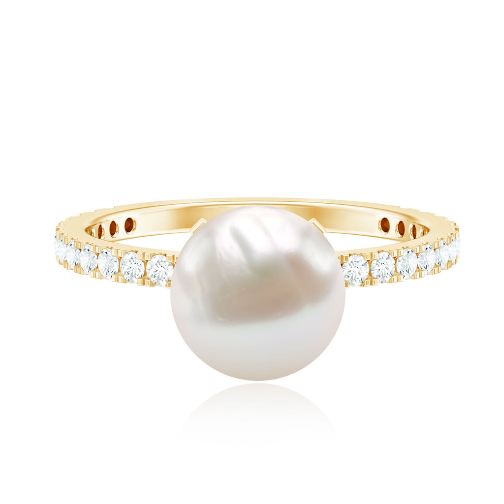 8.25 CT Fresh Water Pearl Solitaire with Diamond Side Stone Ring