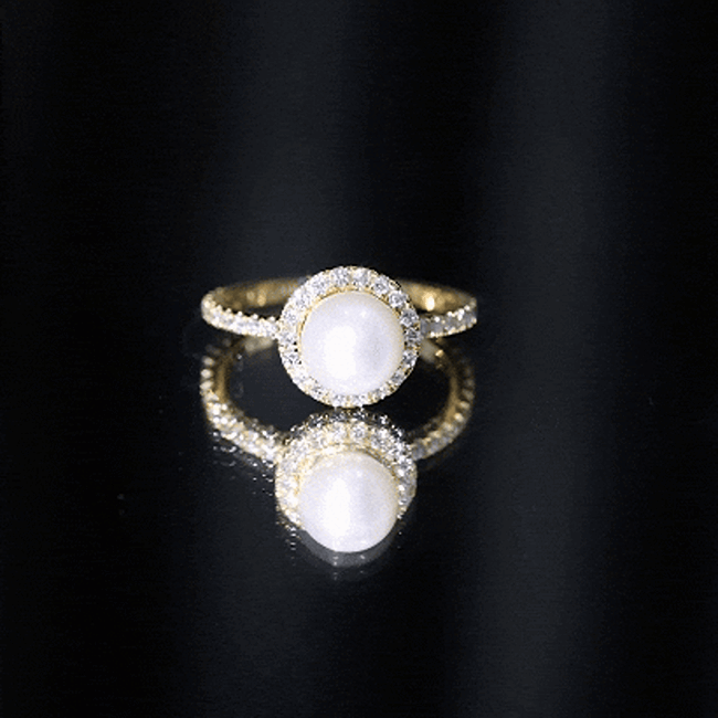 8 MM Freshwater Pearl and Diamond Floating Halo Engagement Ring