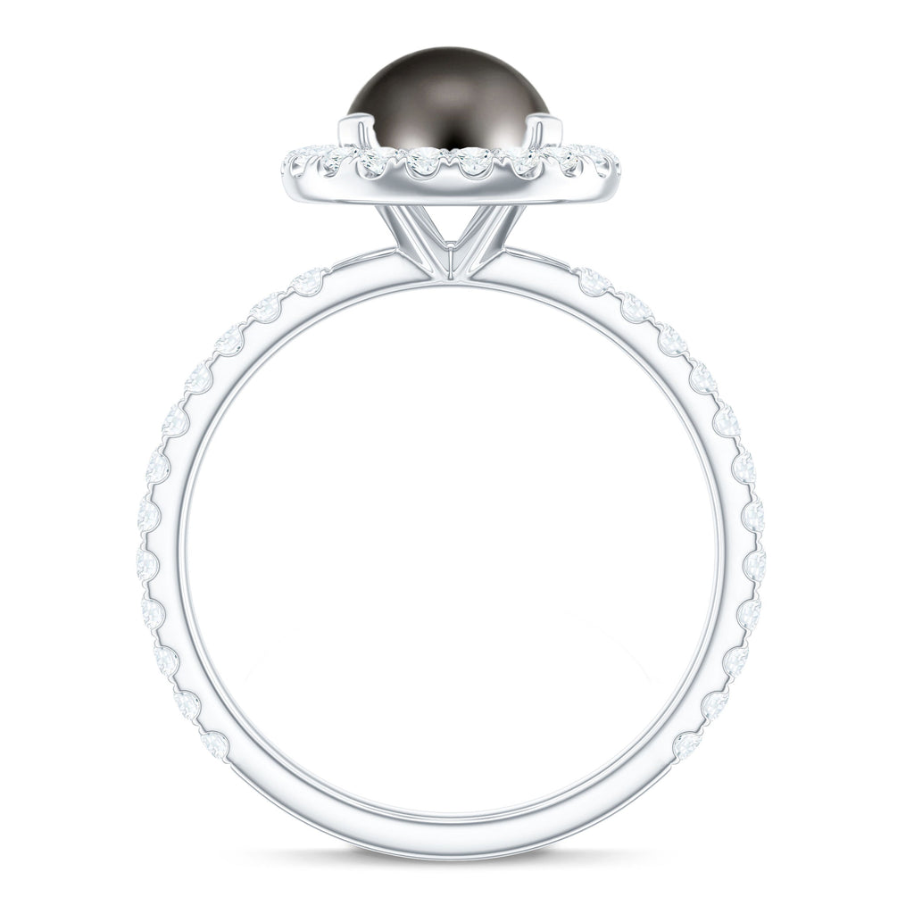 Halo Engagement Ring with Tahitian Pearl and Diamond