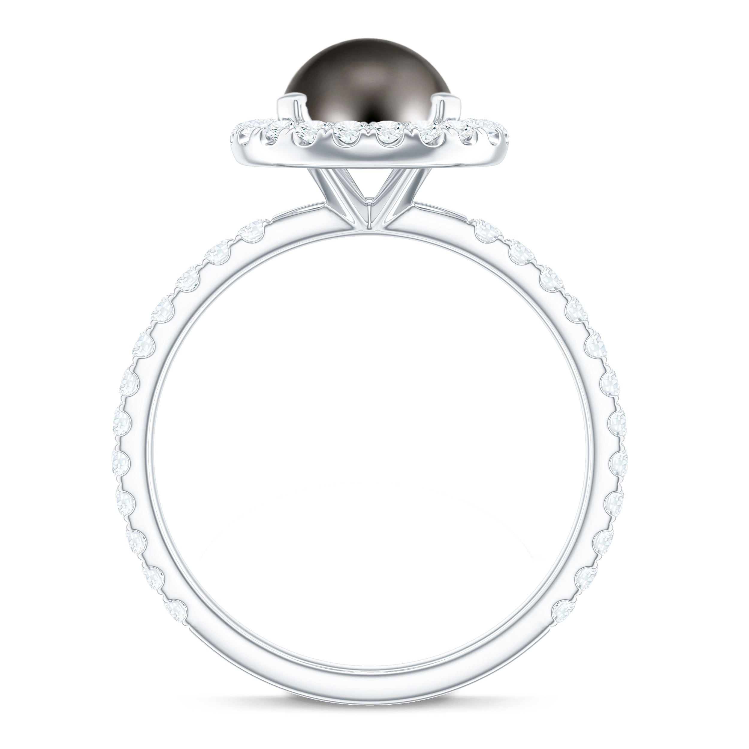 Halo Engagement Ring with Tahitian Pearl and Diamond