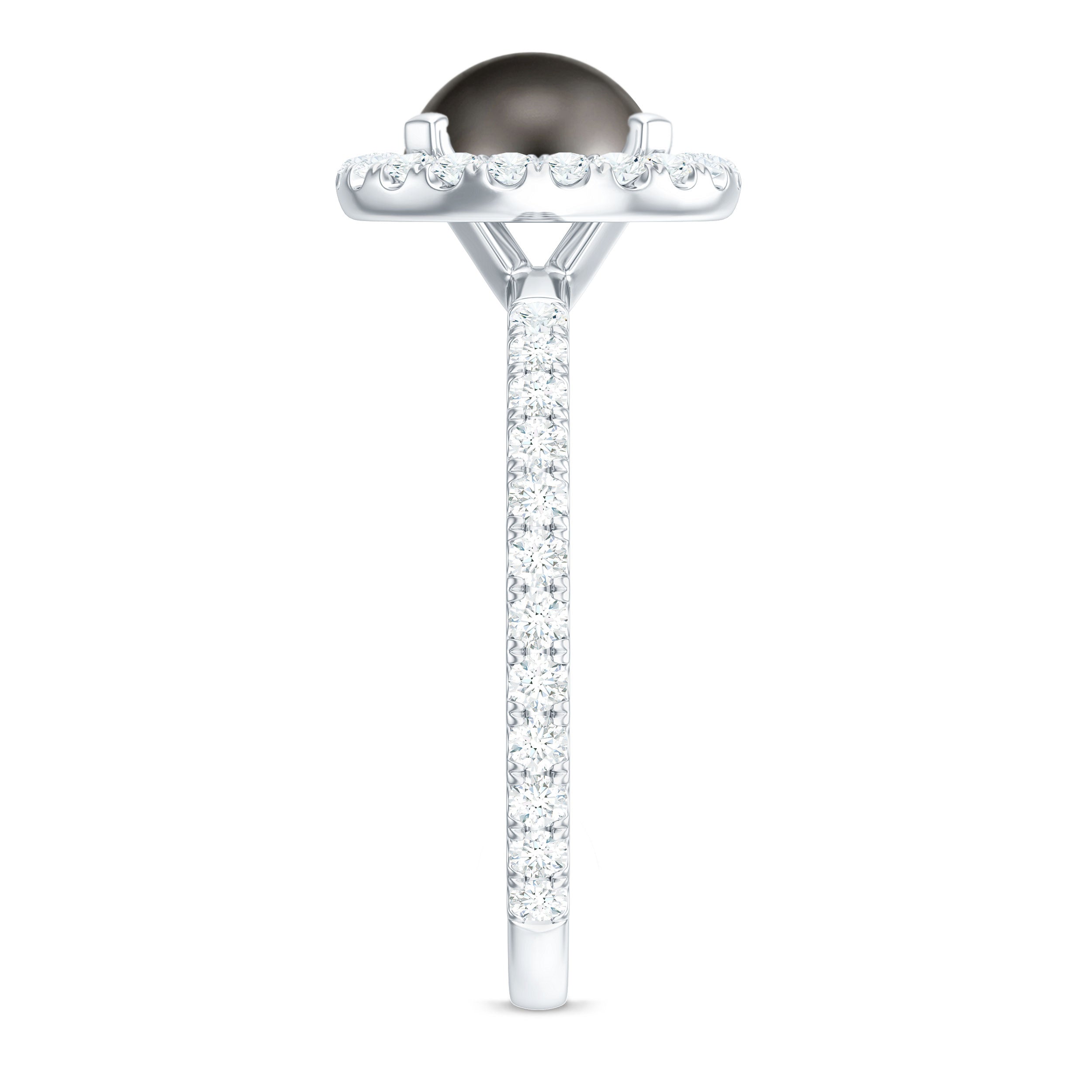 Halo Engagement Ring with Tahitian Pearl and Diamond