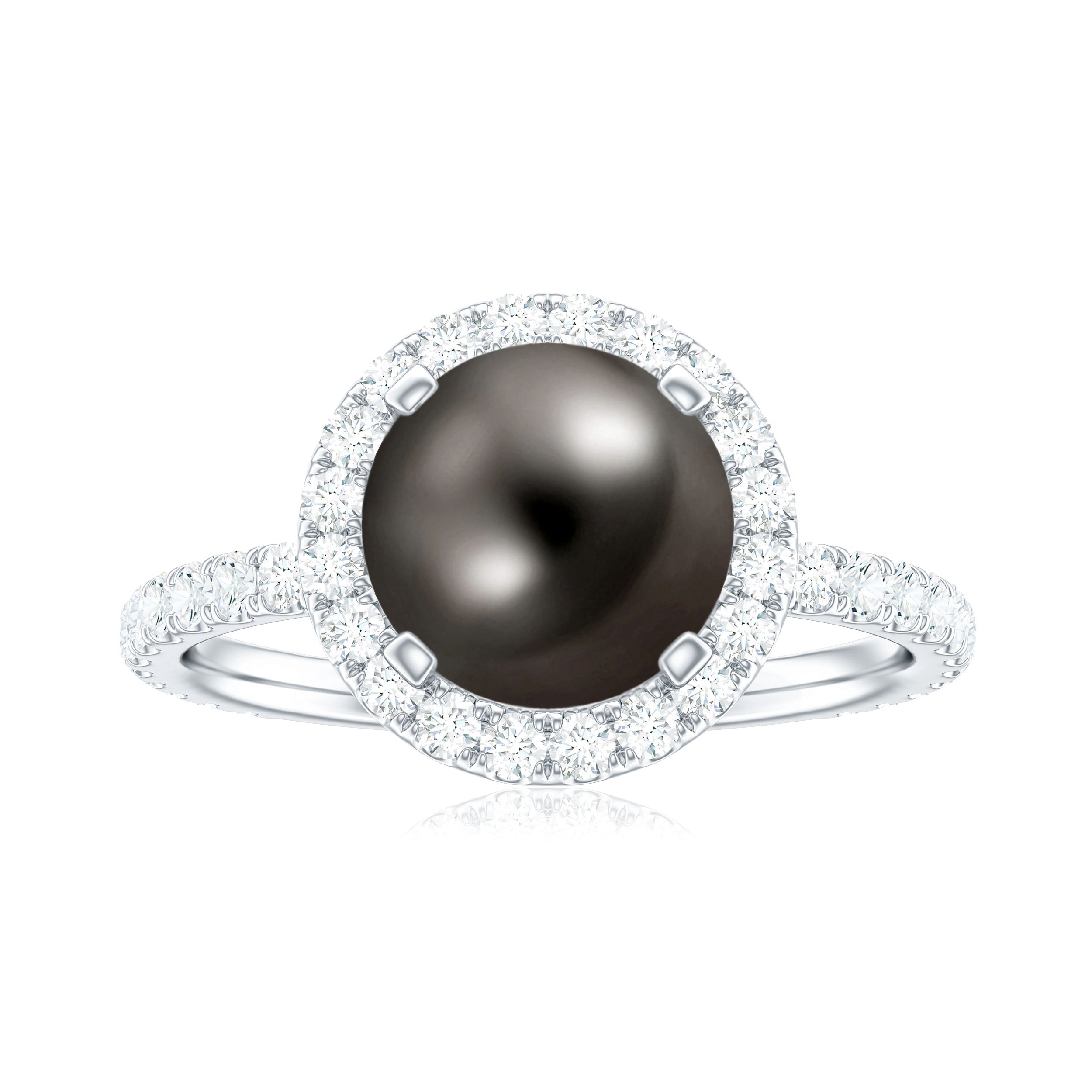 Halo Engagement Ring with Tahitian Pearl and Diamond