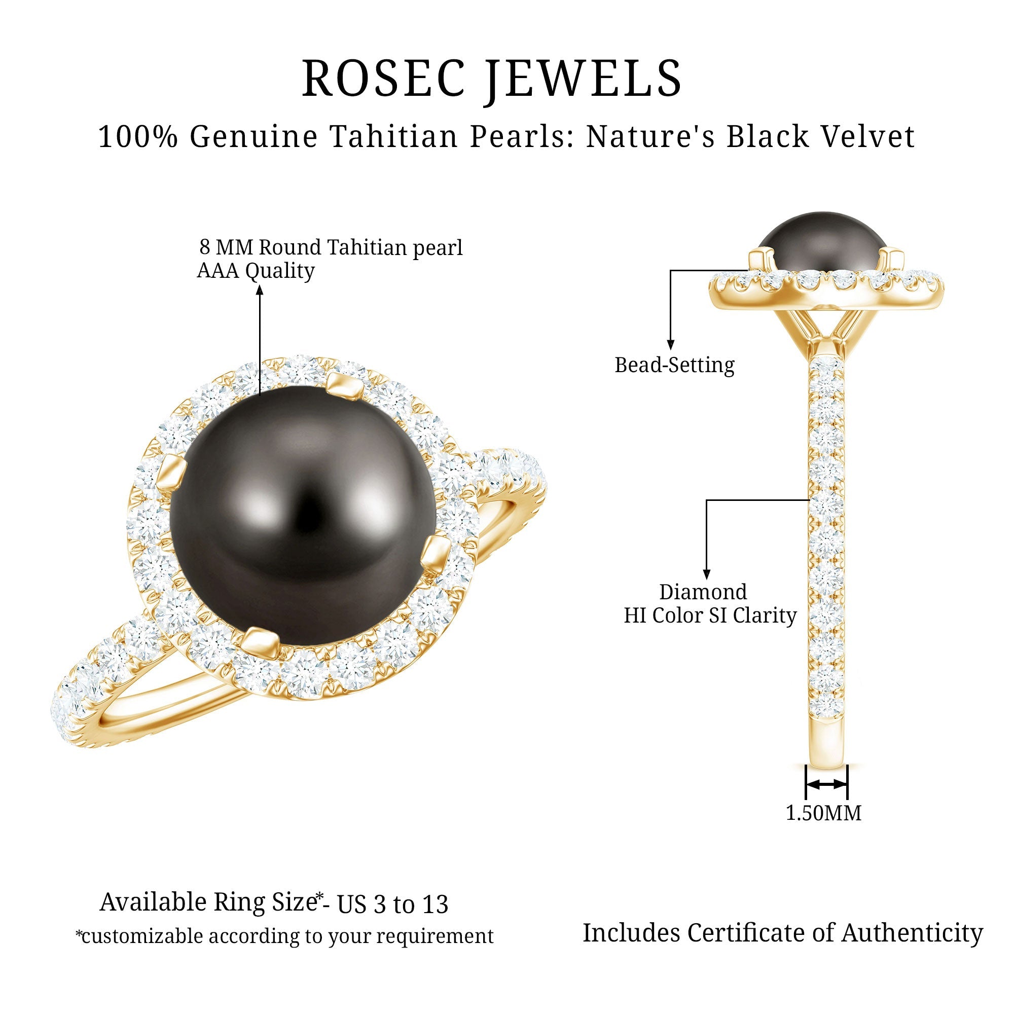 Halo Engagement Ring with Tahitian Pearl and Diamond