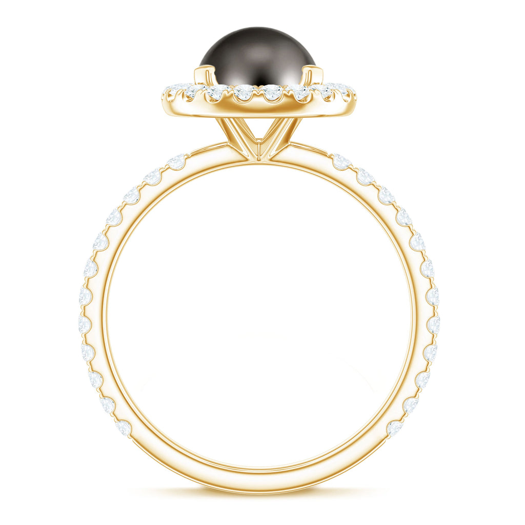 Halo Engagement Ring with Tahitian Pearl and Diamond