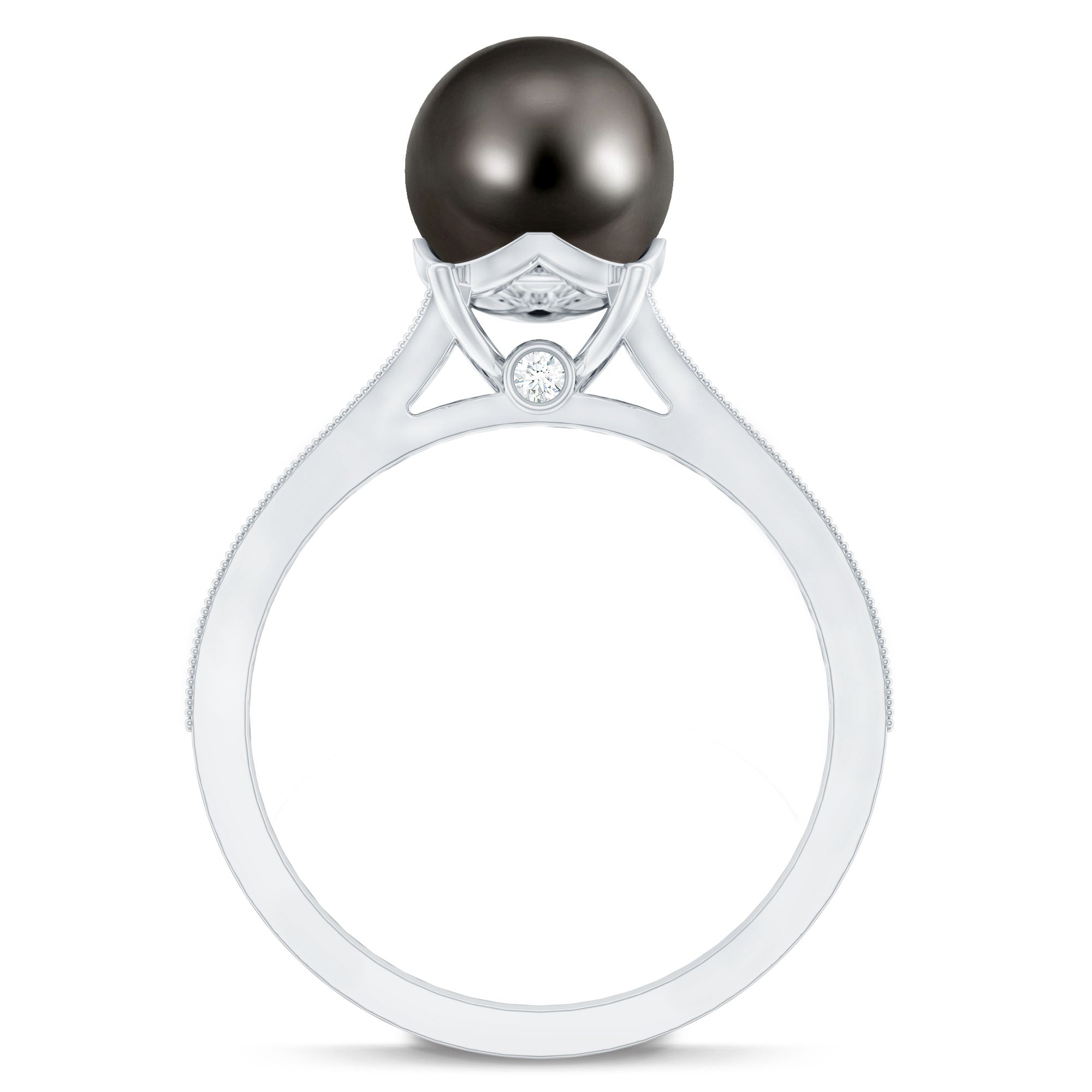 8 CT Tahitian Black Pearl Cathedral Engagement Ring with Diamonds