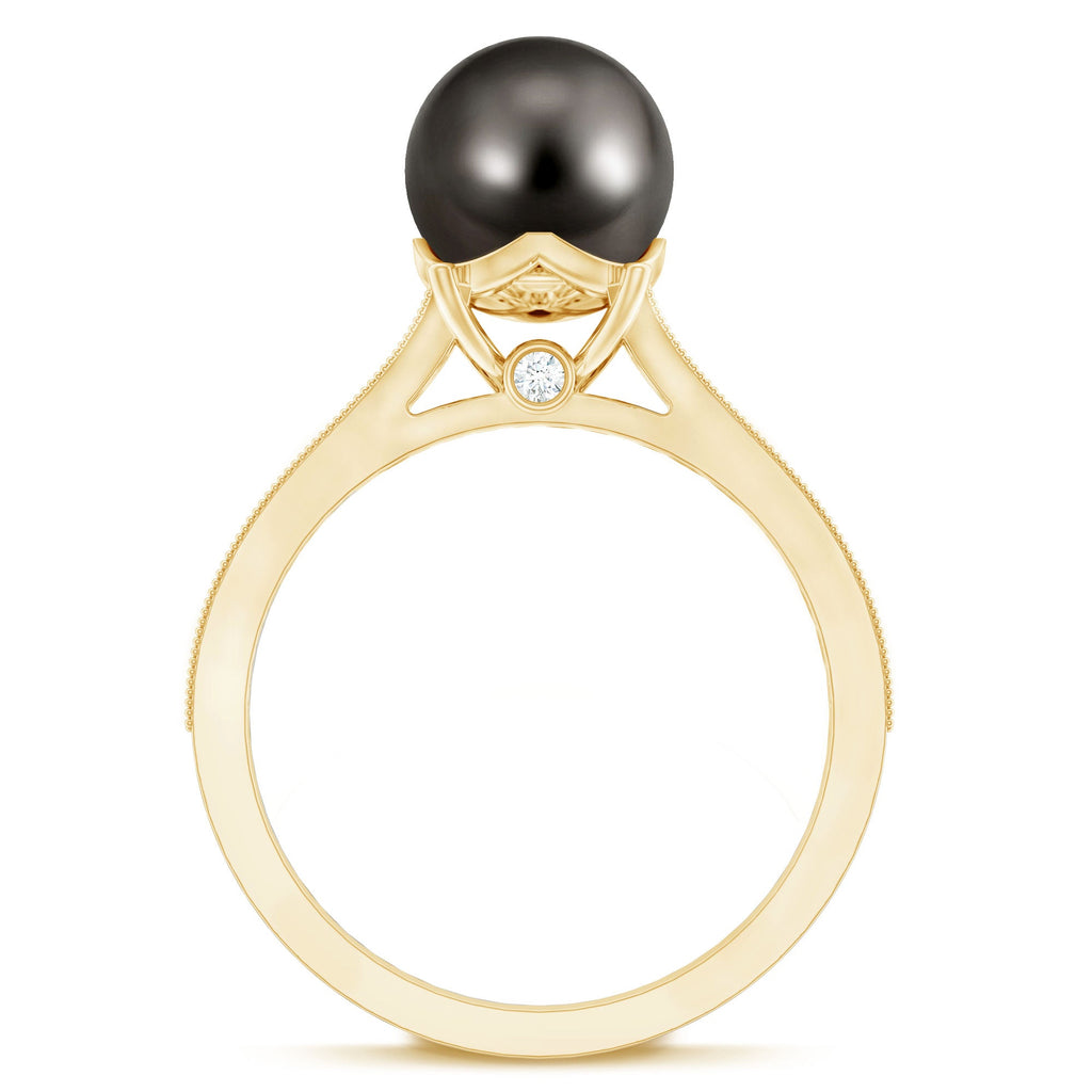 8 CT Tahitian Black Pearl Cathedral Engagement Ring with Diamonds