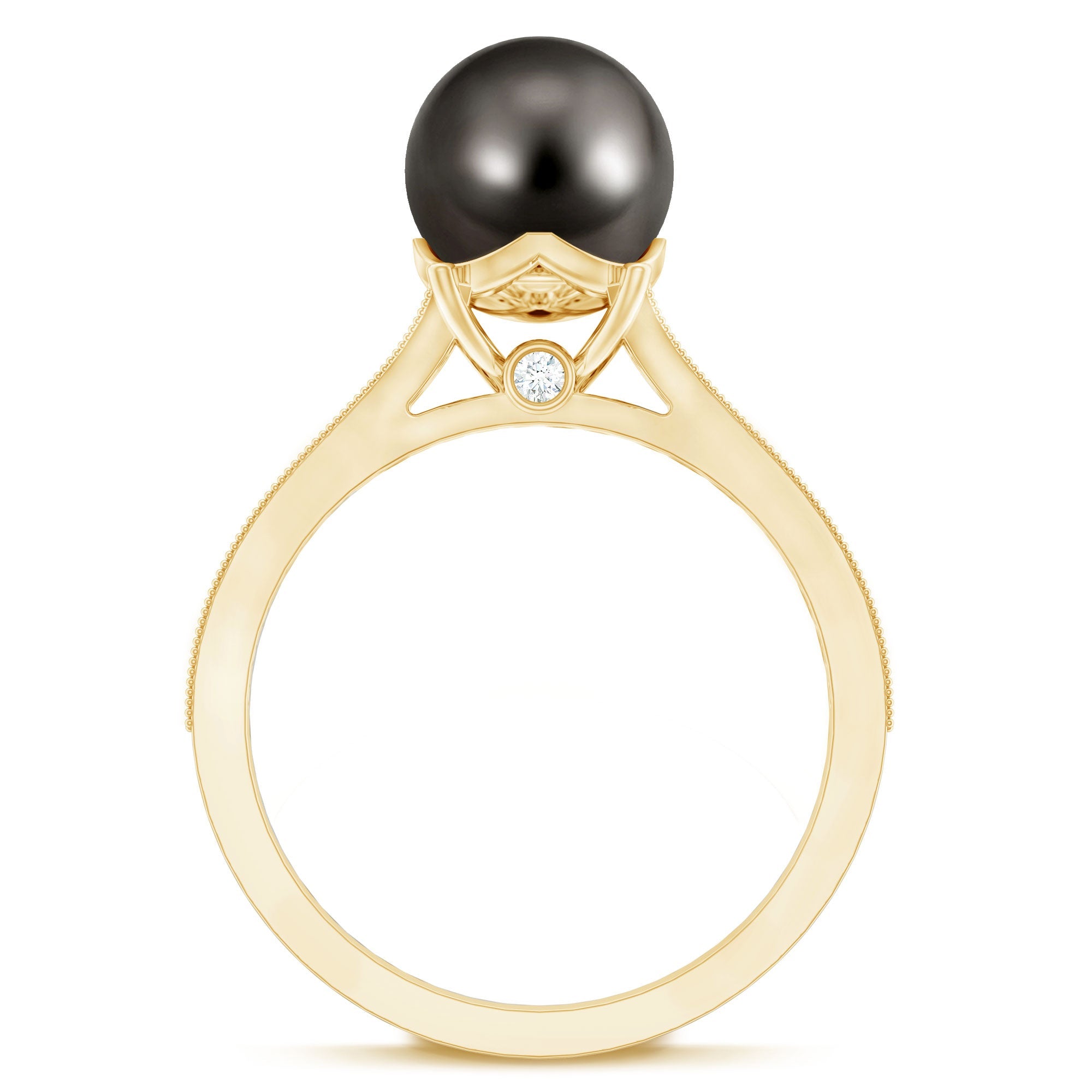 8 CT Tahitian Black Pearl Cathedral Engagement Ring with Diamonds