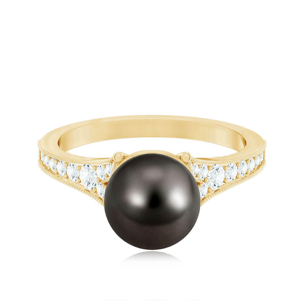 8 CT Tahitian Black Pearl Cathedral Engagement Ring with Diamonds