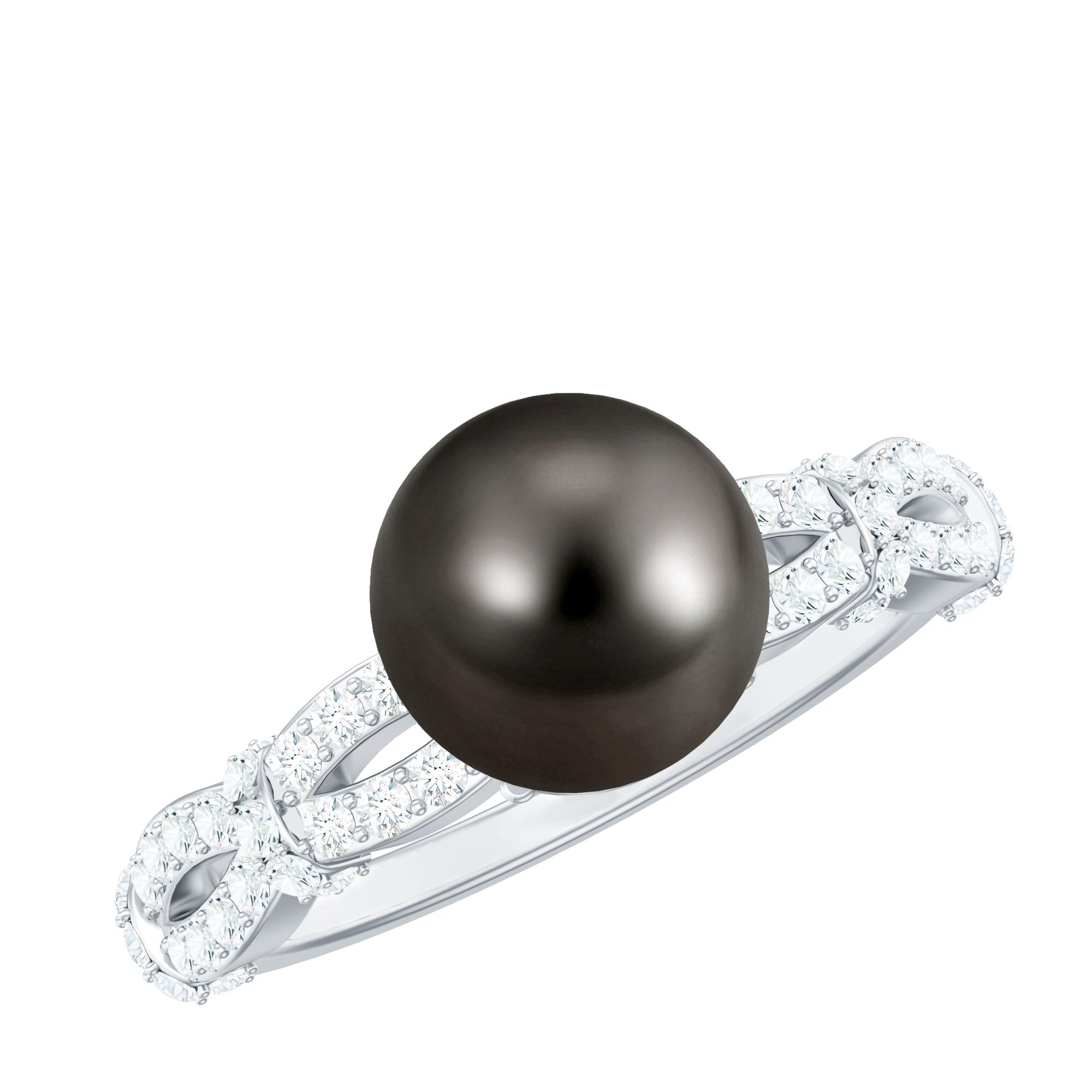 Genuine 8 Carat Black Pearl and Diamond Engagement Ring