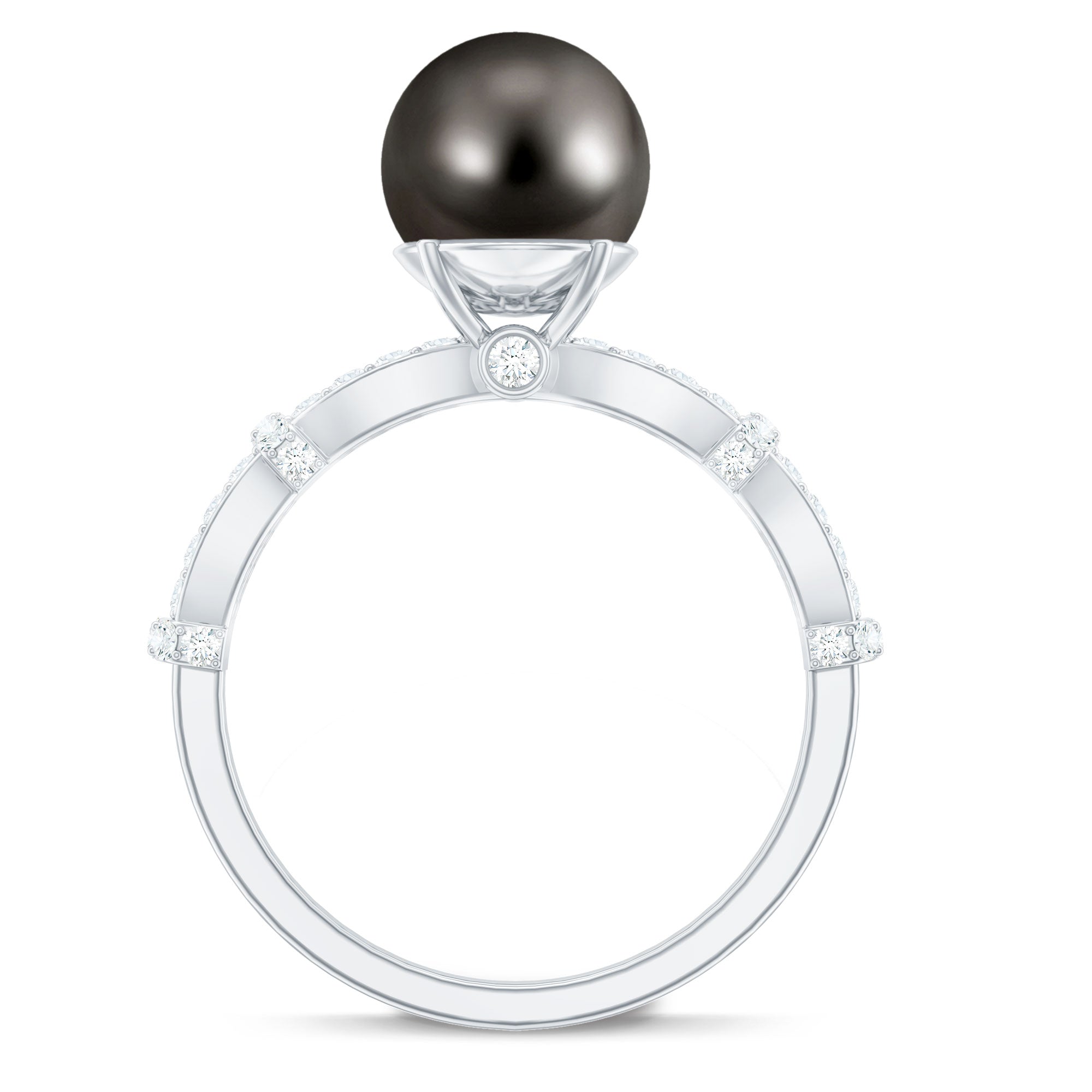 Genuine 8 Carat Black Pearl and Diamond Engagement Ring