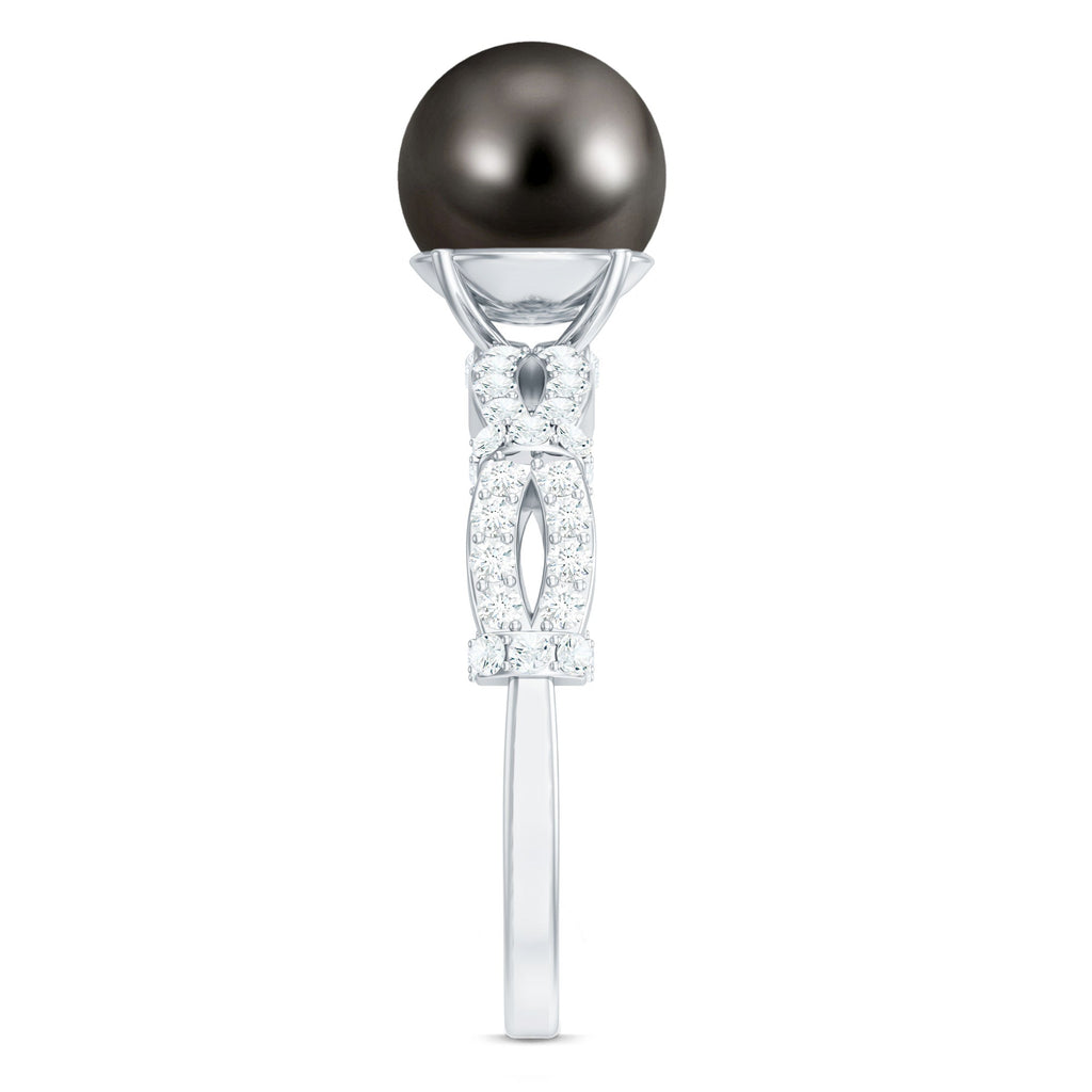 Genuine 8 Carat Black Pearl and Diamond Engagement Ring