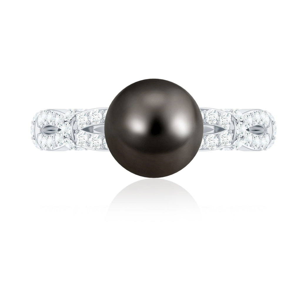 Genuine 8 Carat Black Pearl and Diamond Engagement Ring