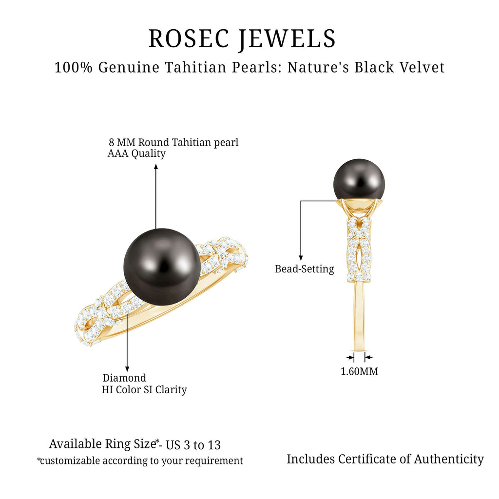 Genuine 8 Carat Black Pearl and Diamond Engagement Ring