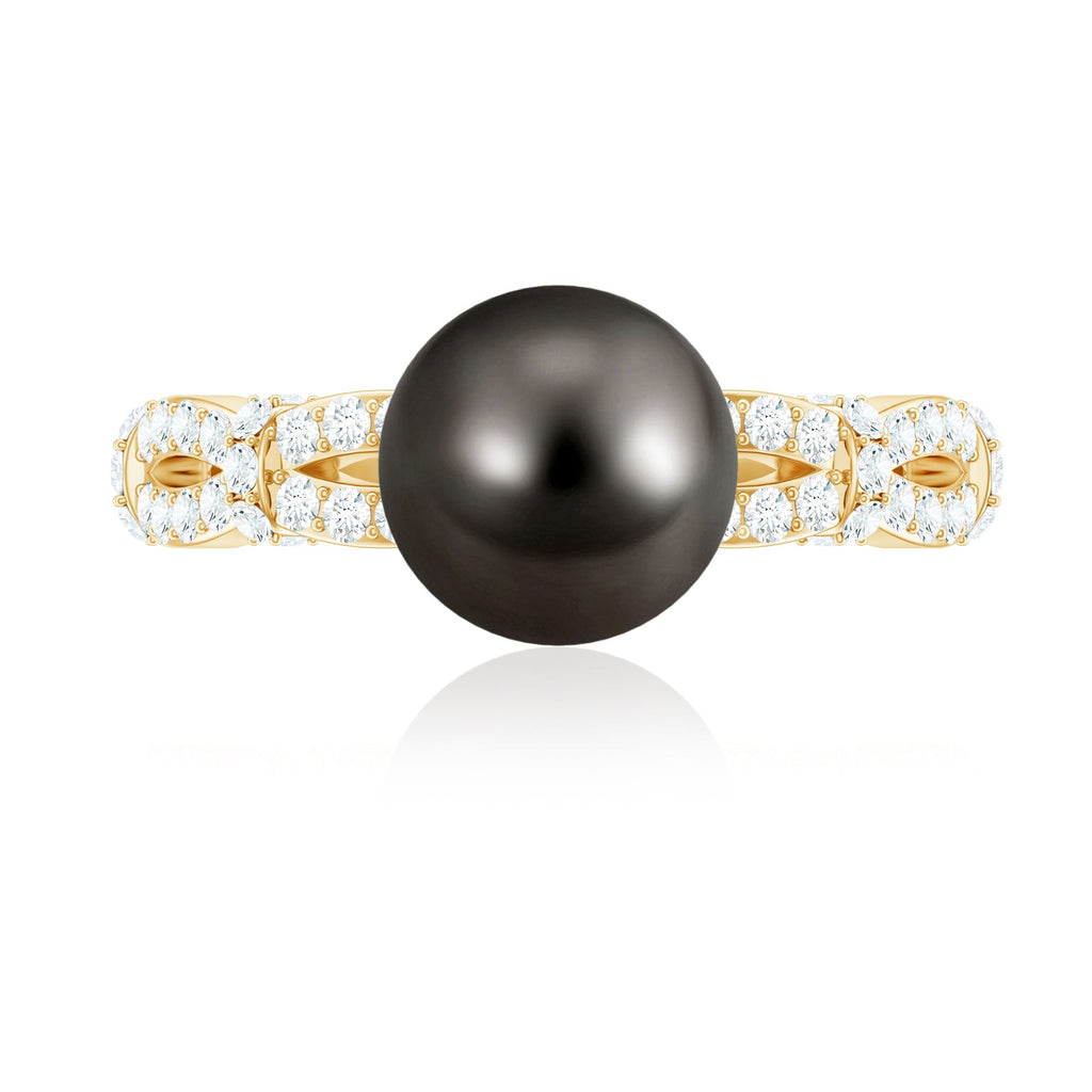 Genuine 8 Carat Black Pearl and Diamond Engagement Ring