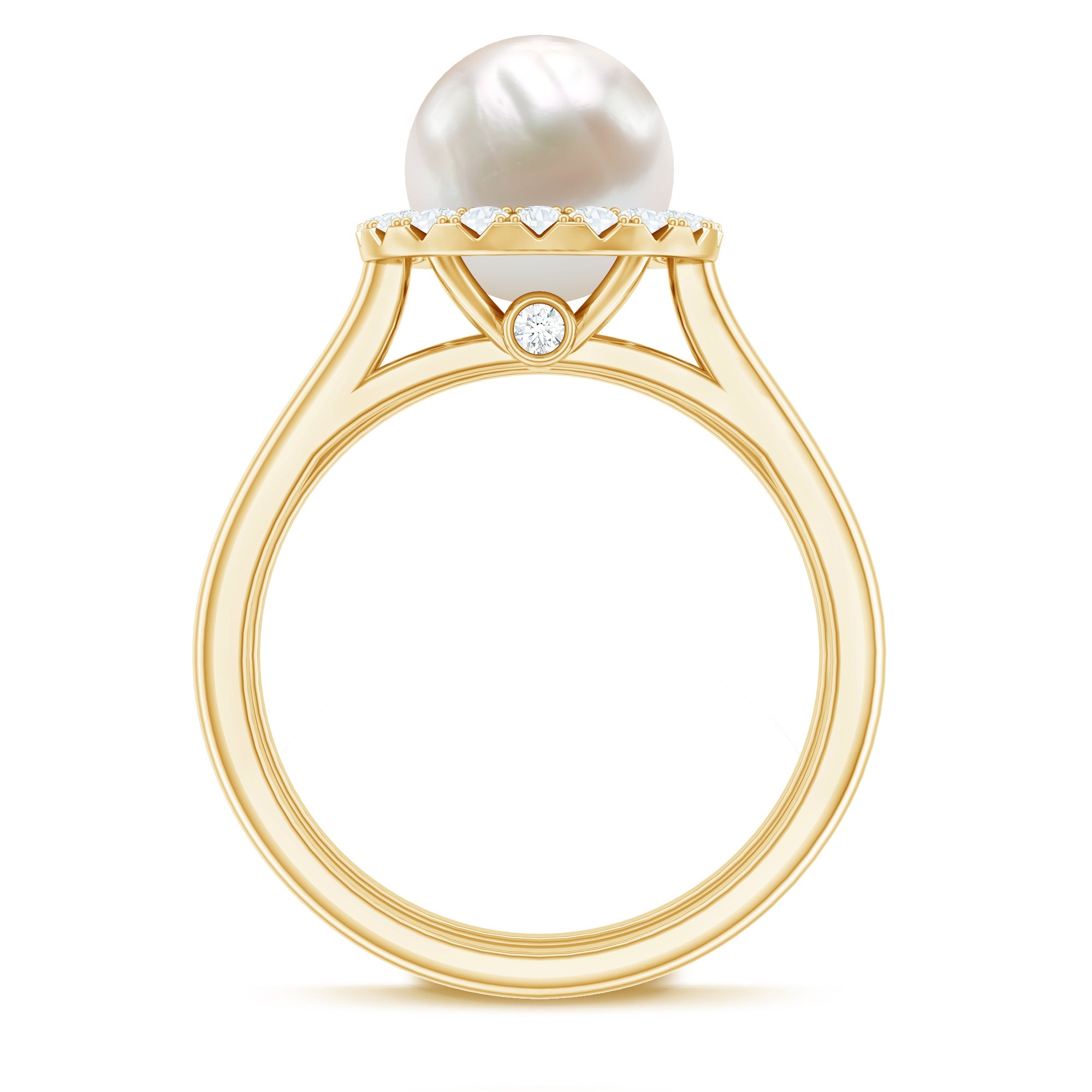 Real Freshwater Pearl Halo Wedding Ring Set with Plain Band