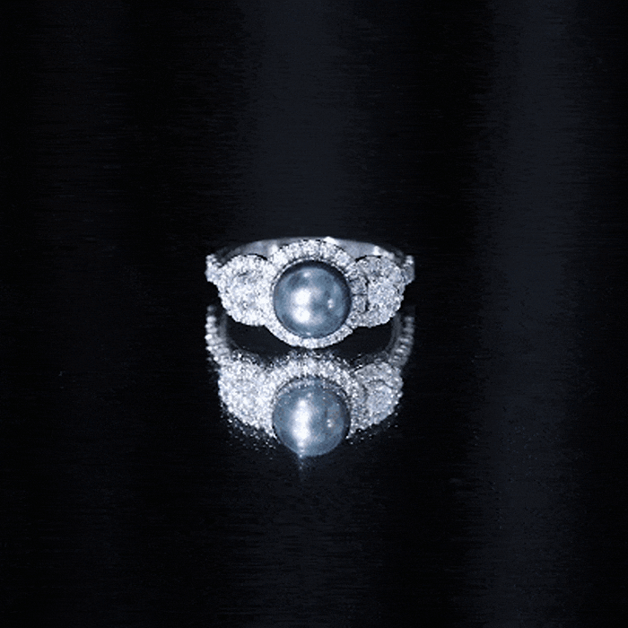 8 MM Round Black Pearl Engagement Ring with Moissanite Accent