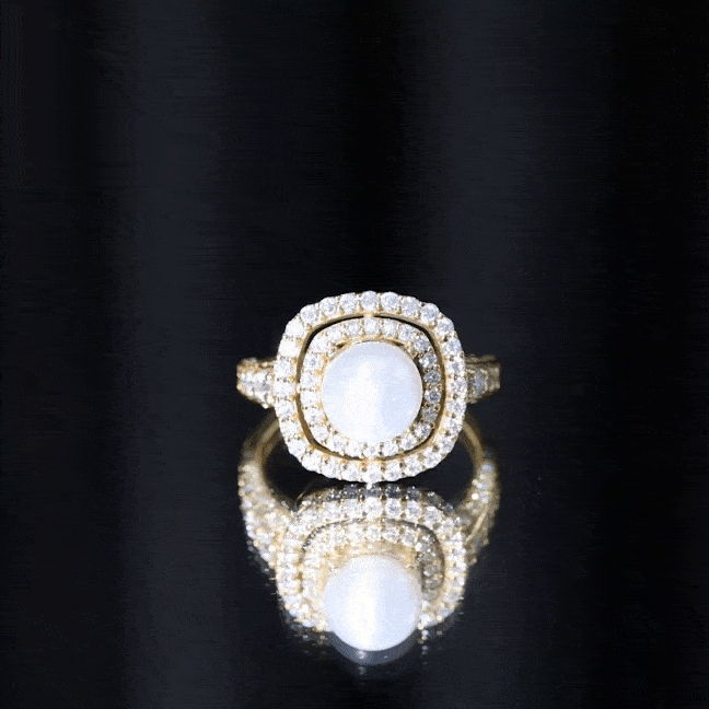 Amazing Freshwater Pearl Solitaire Engagement Ring and Moissanite Double Halo