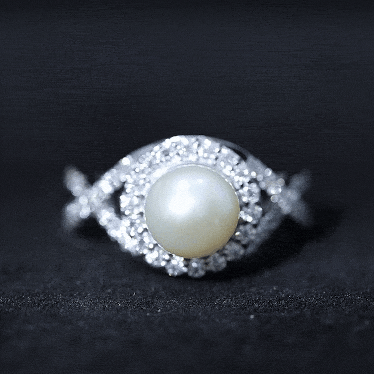 9.25 CT Freshwater Pearl and Moissanite Crossover Engagement Ring