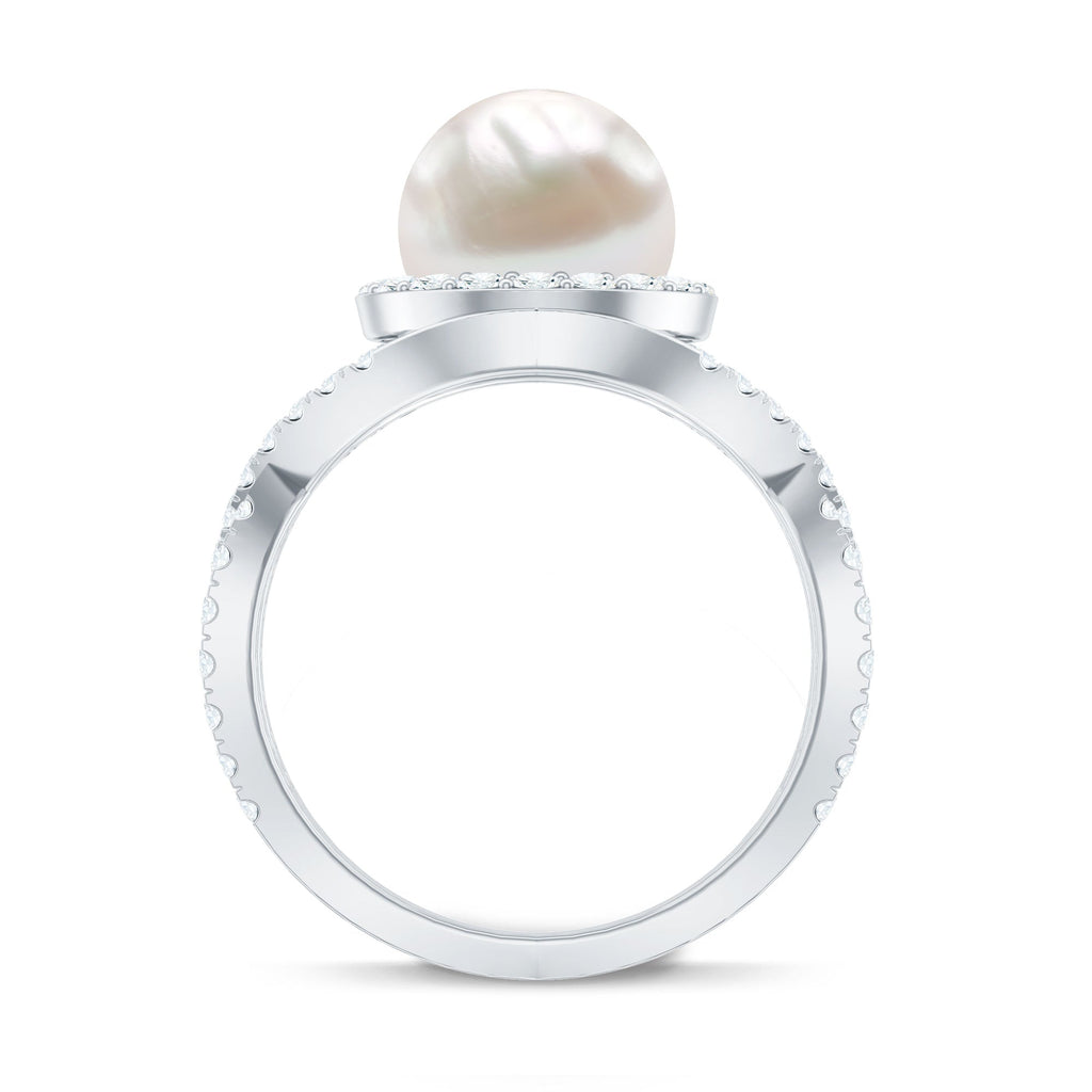 9.25 CT Freshwater Pearl and Moissanite Crossover Engagement Ring