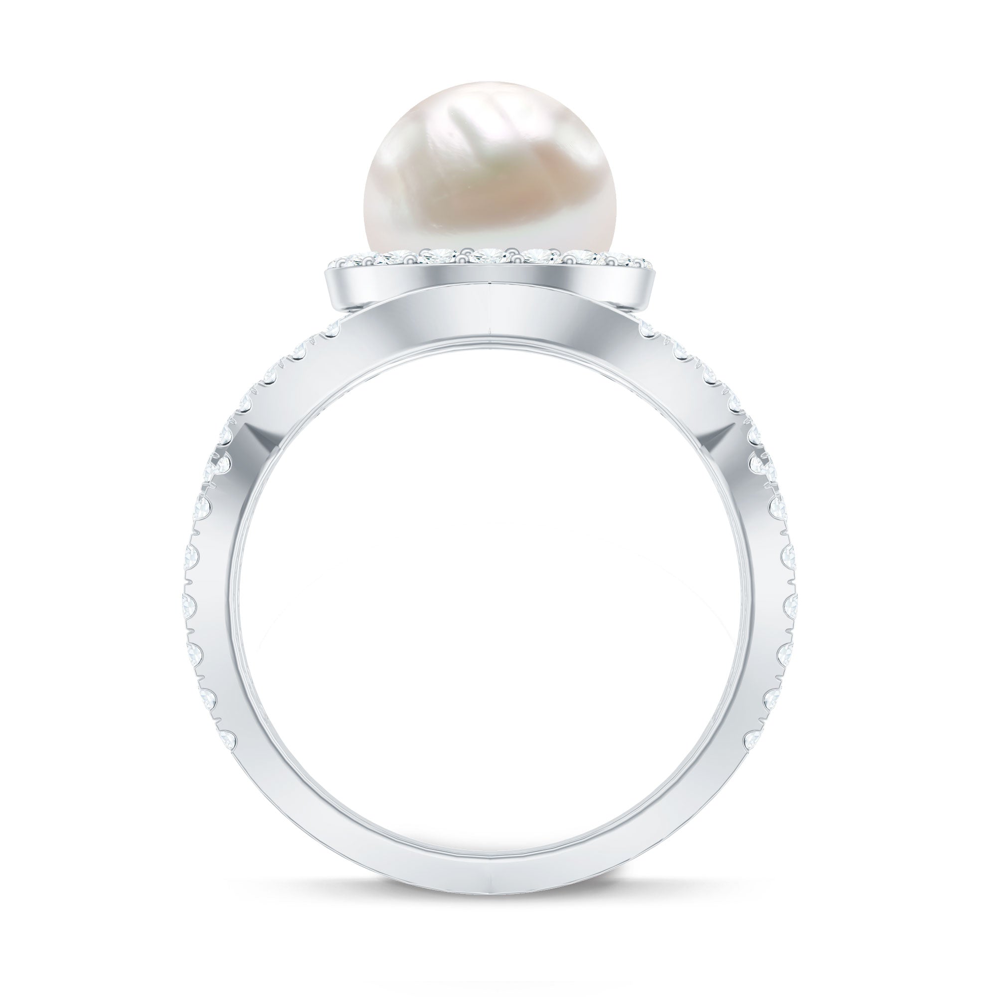 9.25 CT Freshwater Pearl and Moissanite Crossover Engagement Ring