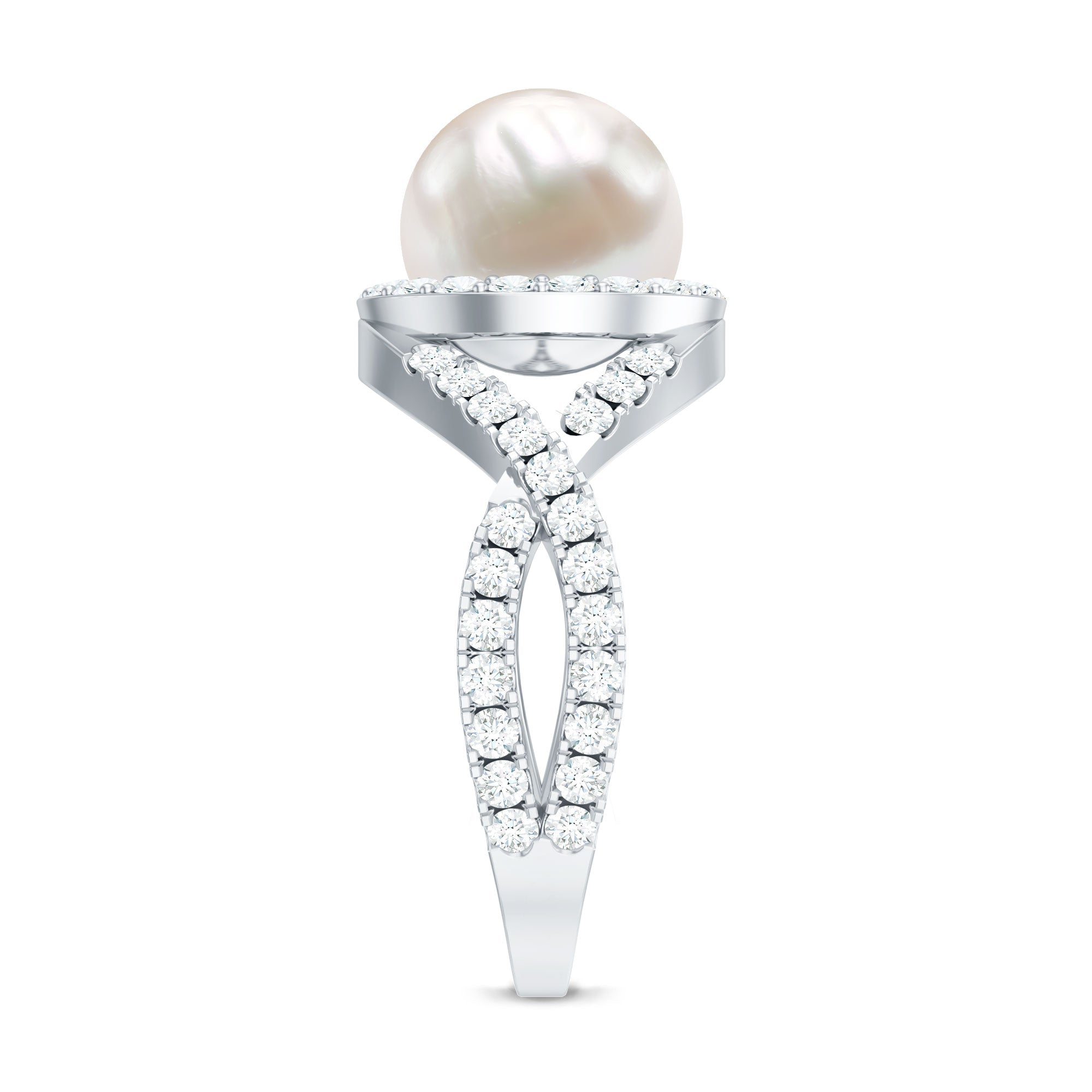 9.25 CT Freshwater Pearl and Moissanite Crossover Engagement Ring