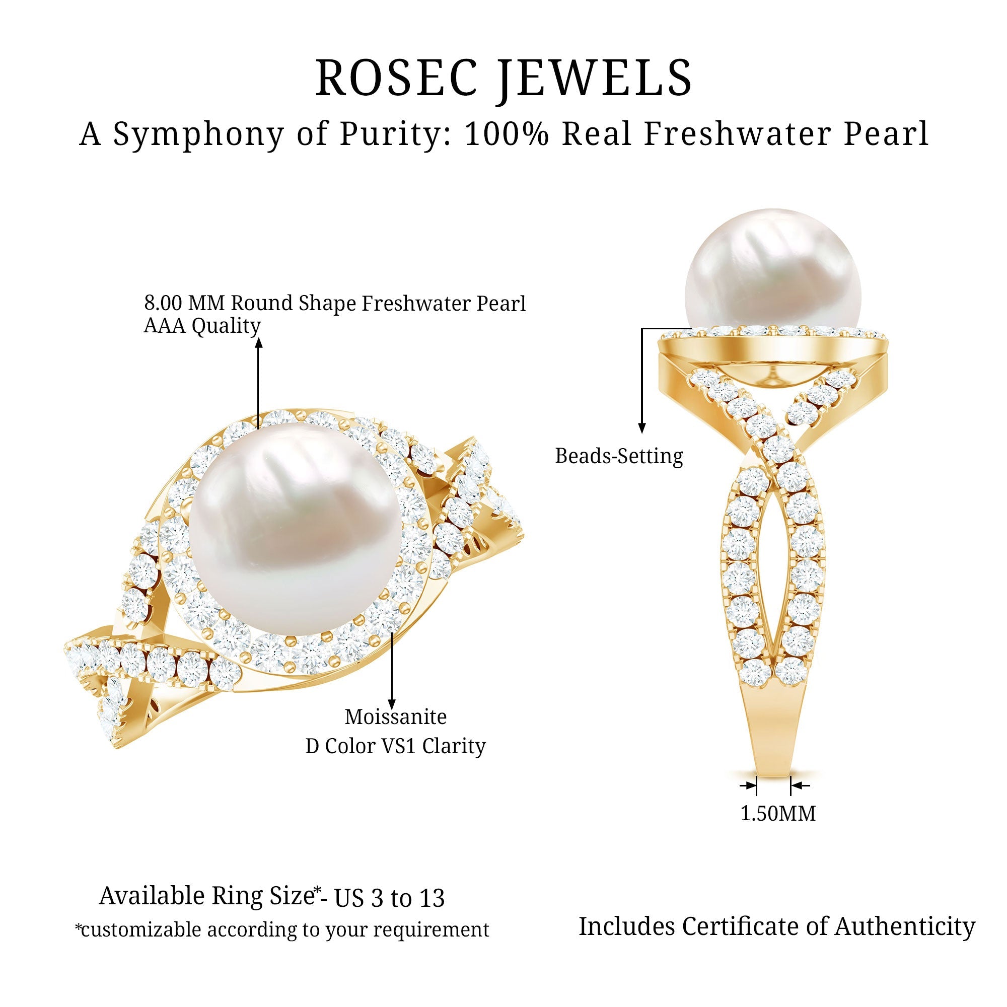 9.25 CT Freshwater Pearl and Moissanite Crossover Engagement Ring