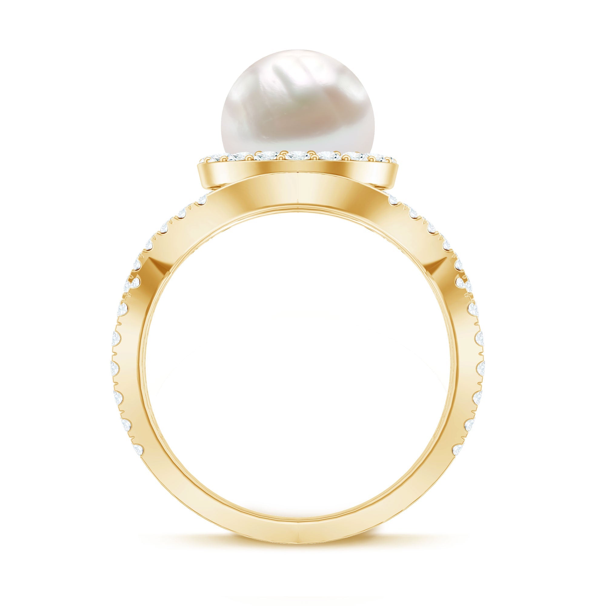 9.25 CT Freshwater Pearl and Moissanite Crossover Engagement Ring