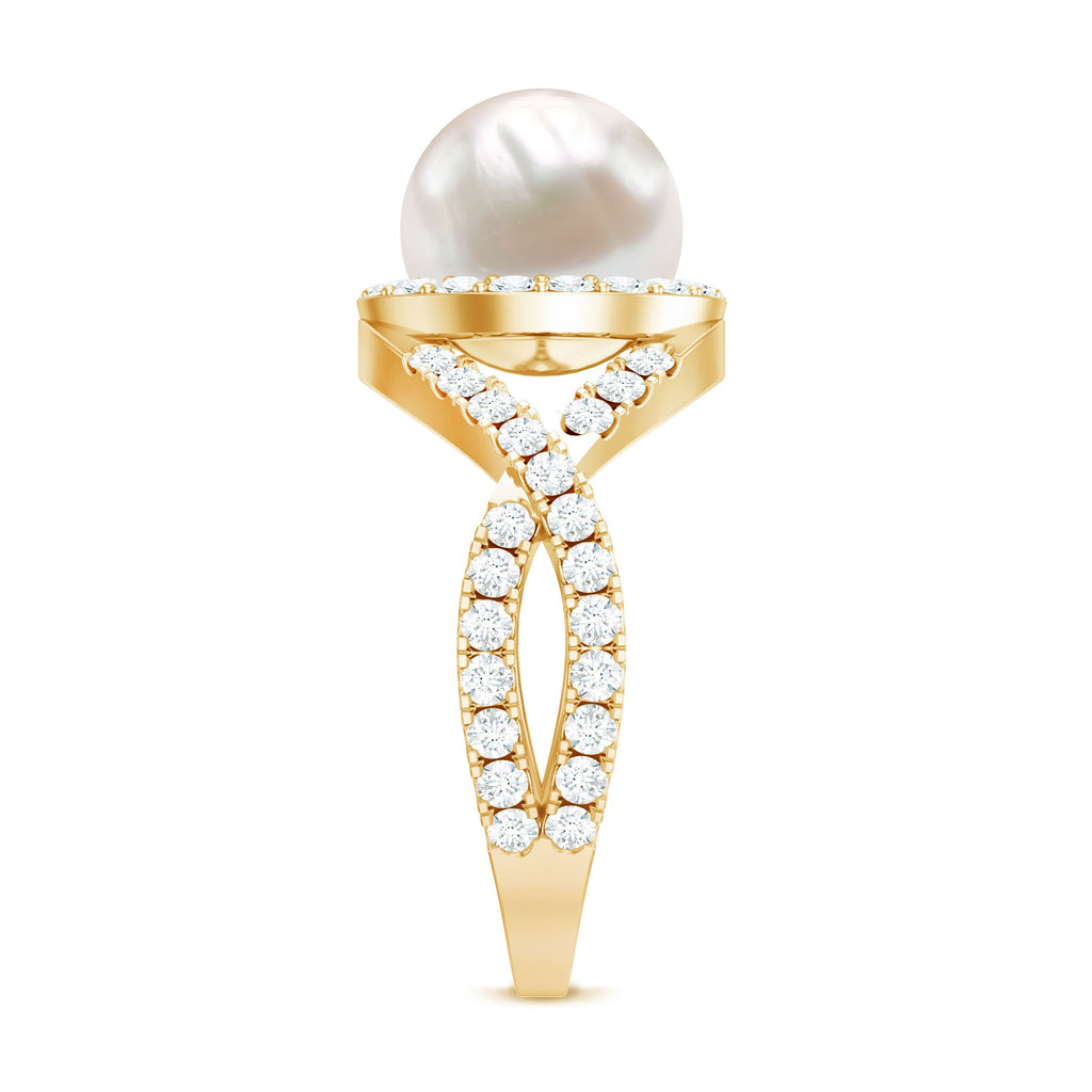9.25 CT Freshwater Pearl and Moissanite Crossover Engagement Ring
