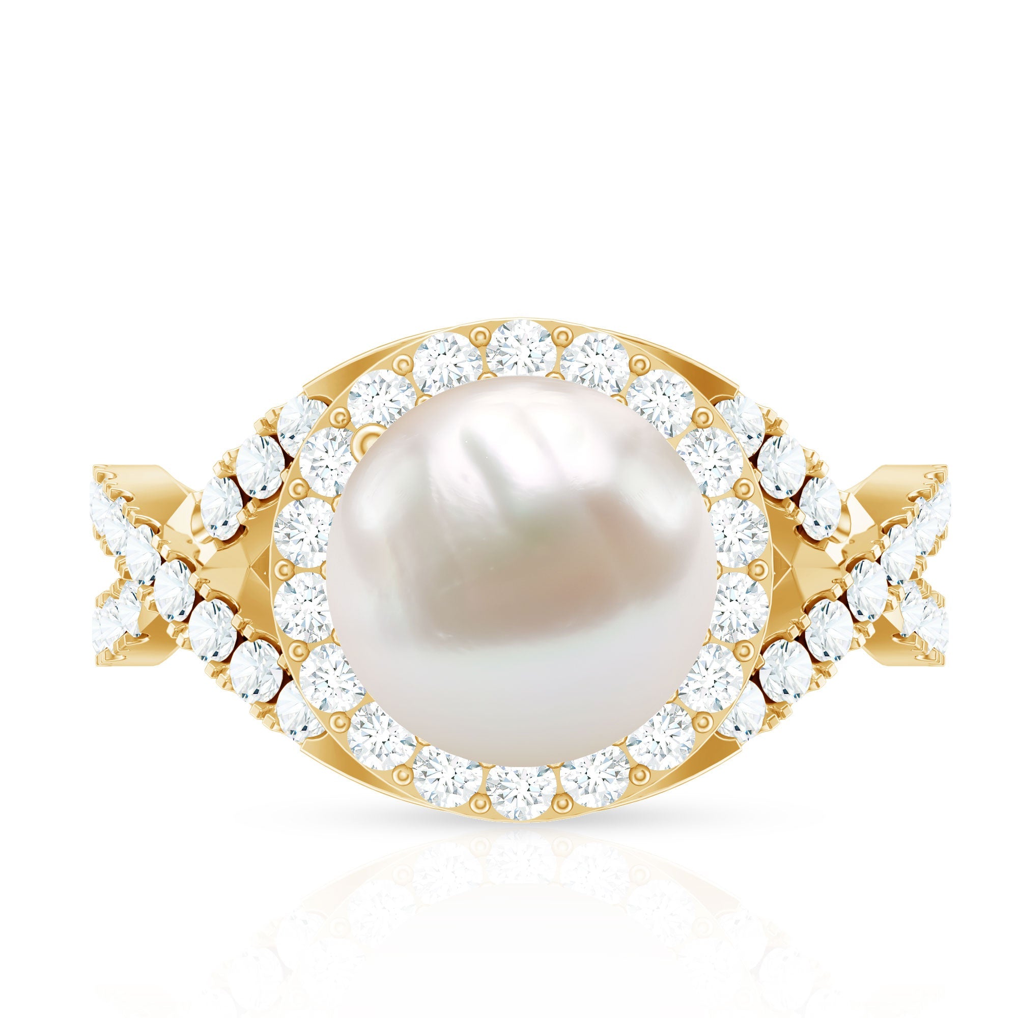 9.25 CT Freshwater Pearl and Moissanite Crossover Engagement Ring