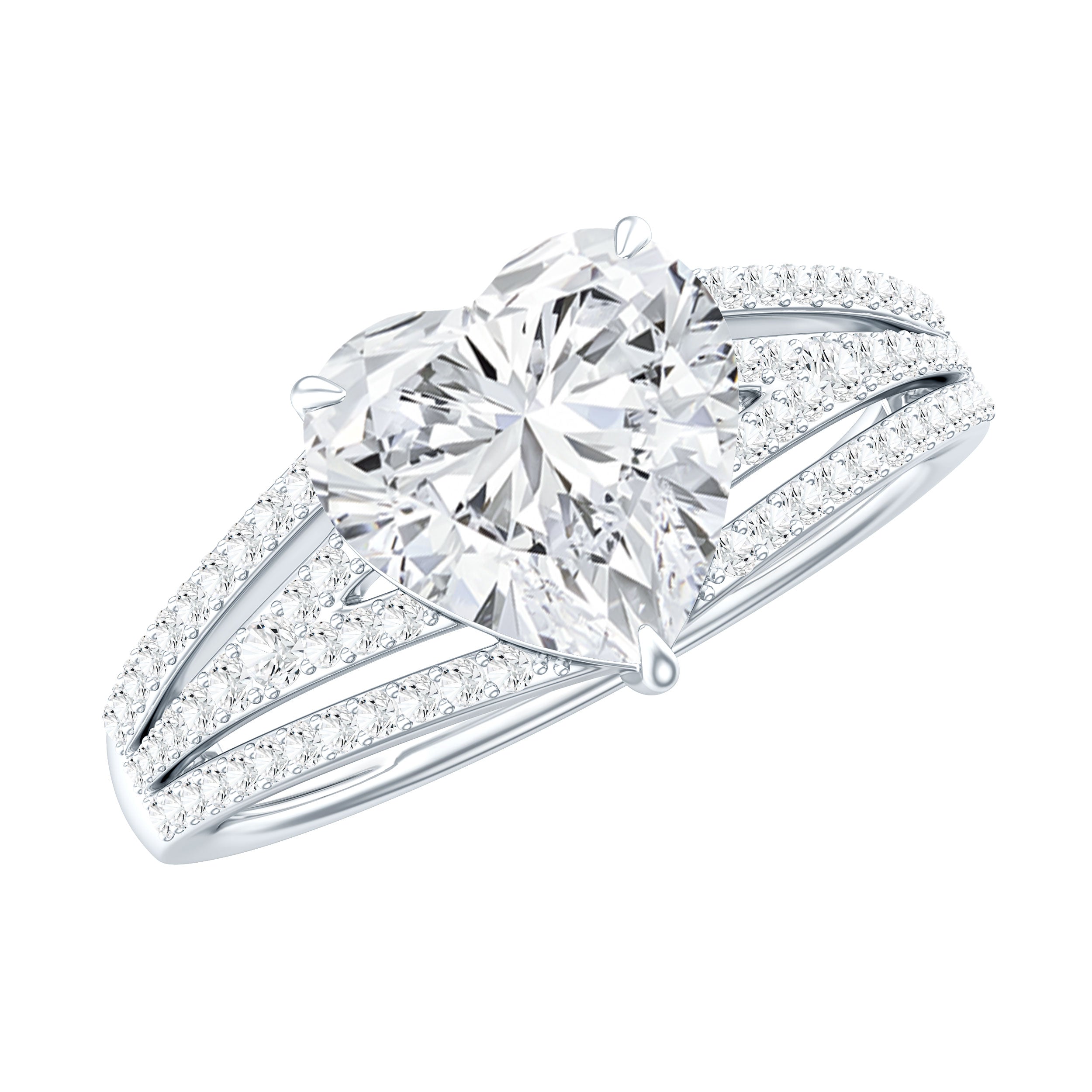 8 MM Moissanite Heart Designer Engagement Ring with Split Shank