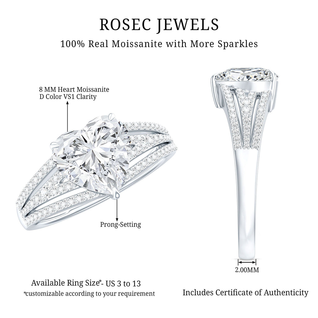 8 MM Moissanite Heart Designer Engagement Ring with Split Shank