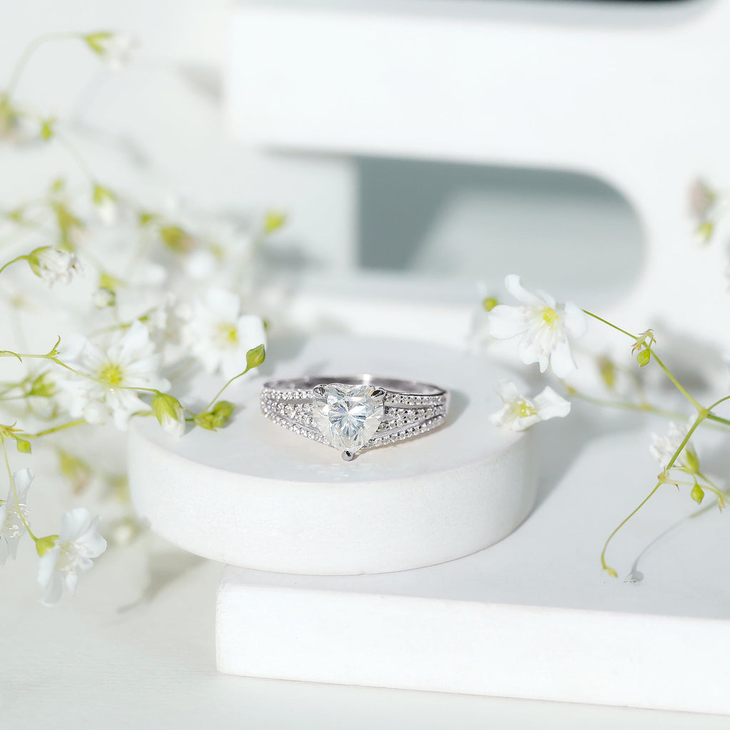 8 MM Moissanite Heart Designer Engagement Ring with Split Shank