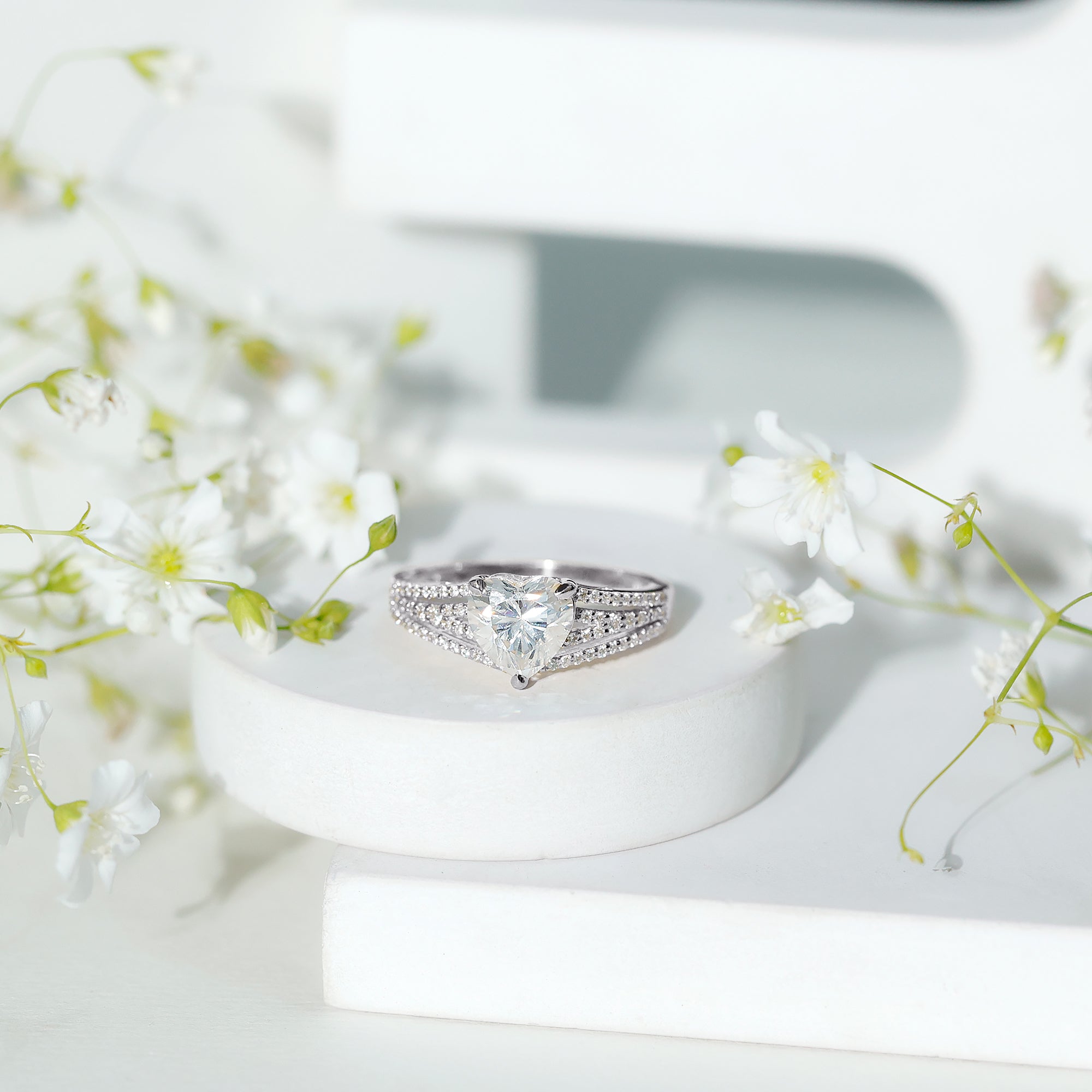 8 MM Moissanite Heart Designer Engagement Ring with Split Shank