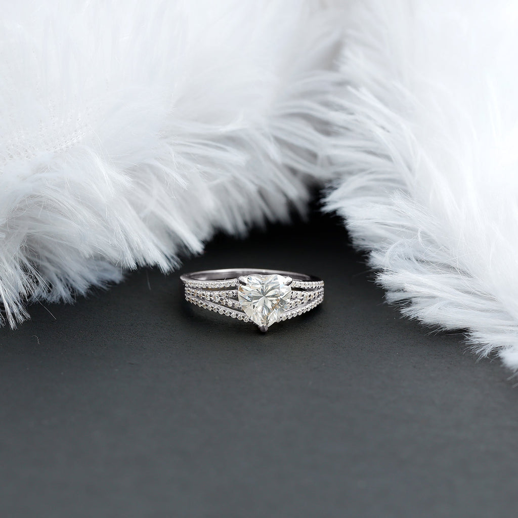 8 MM Moissanite Heart Designer Engagement Ring with Split Shank