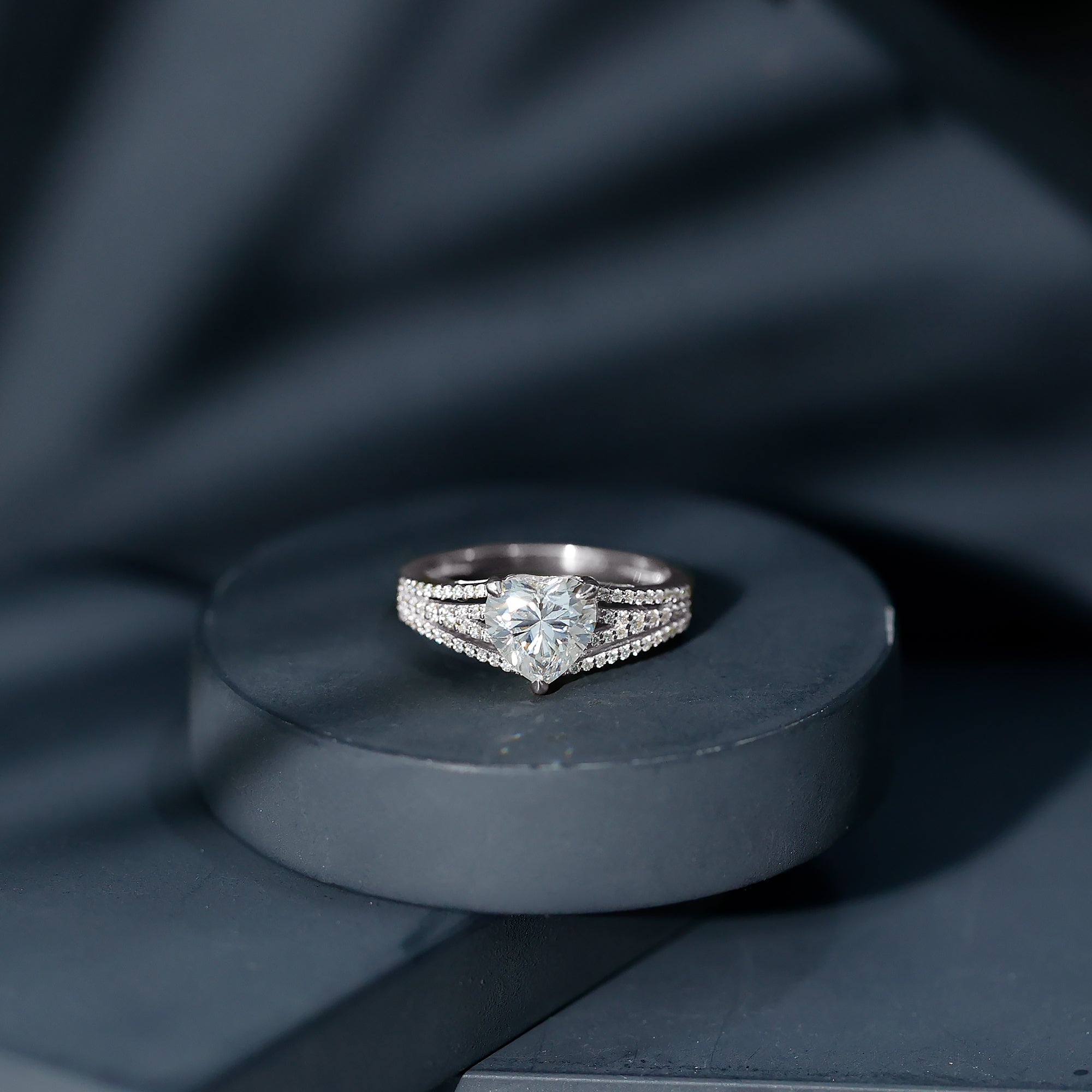 8 MM Moissanite Heart Designer Engagement Ring with Split Shank