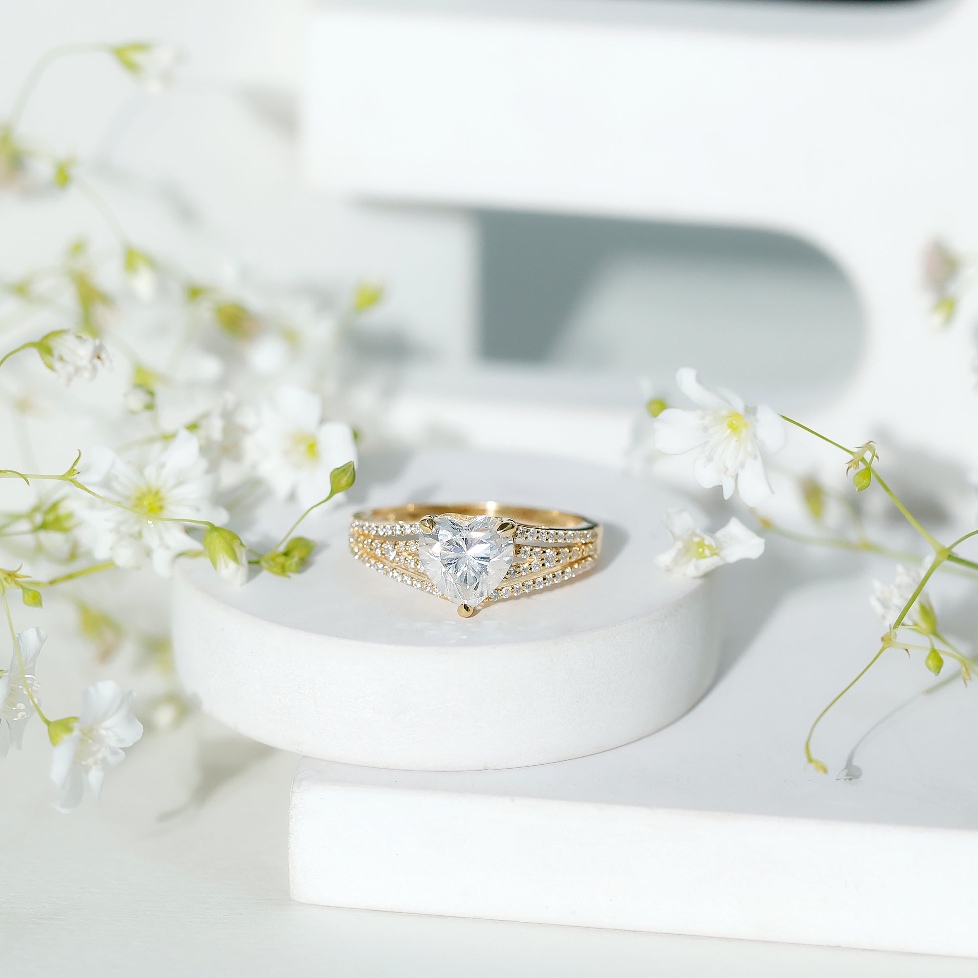 8 MM Moissanite Heart Designer Engagement Ring with Split Shank