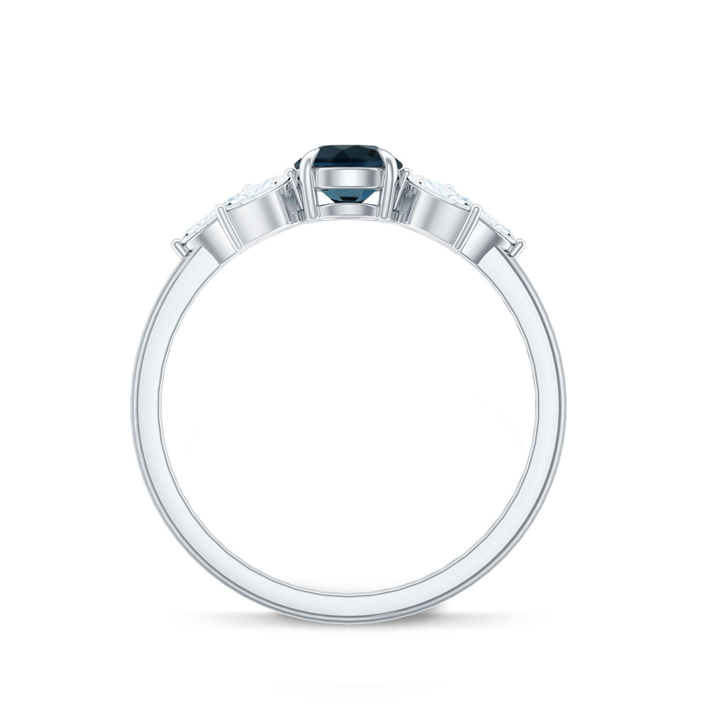 London Blue Topaz Minimal Engagement Ring With Diamond