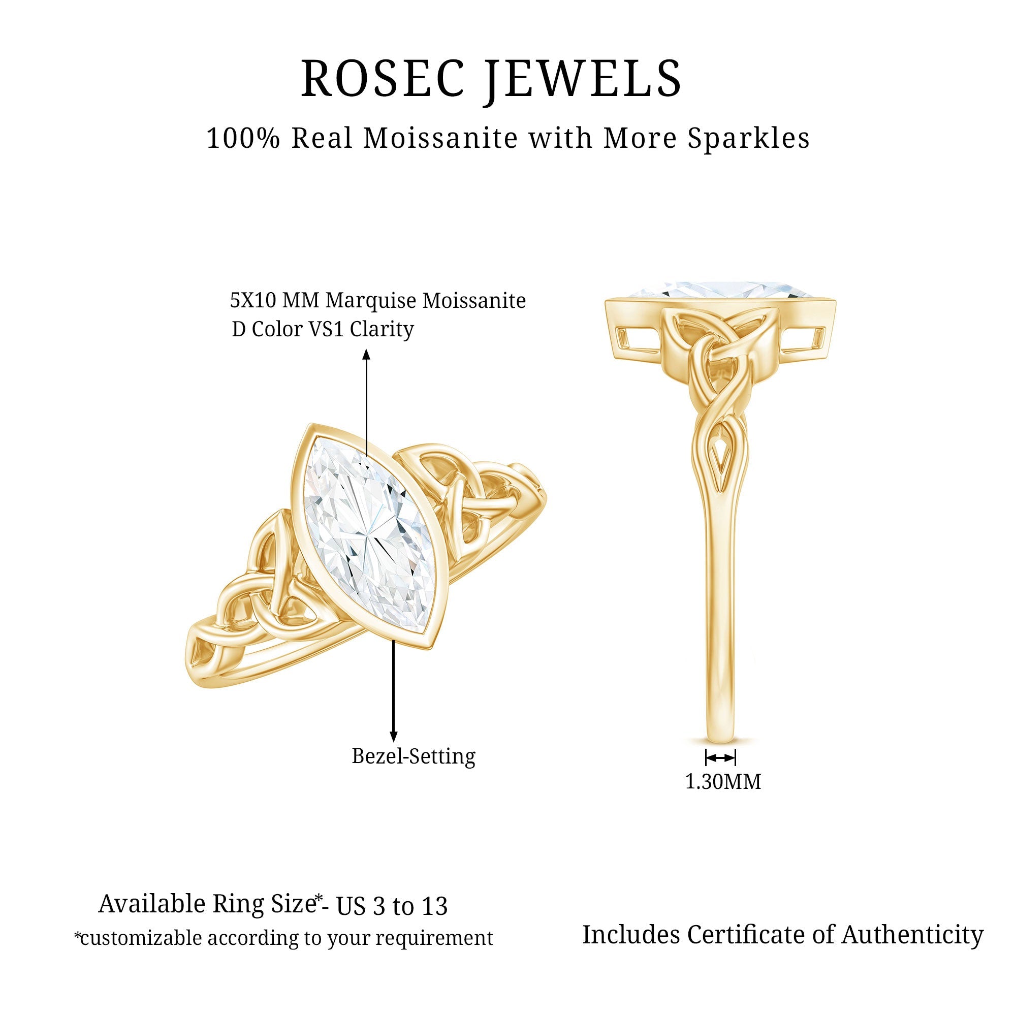 Moissanite 5x10mm Marquise Cut Engagement Ring in Bezel Setting