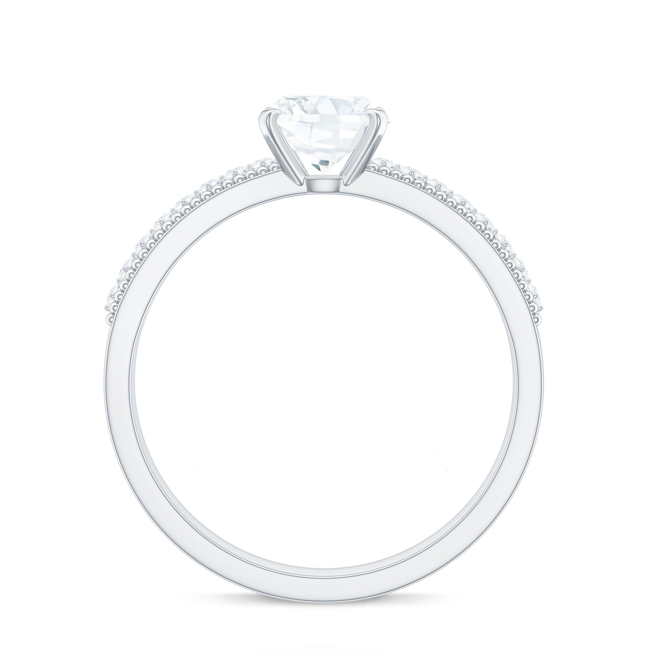 6mm Cushion Cut Moissanite Solitaire Engagement Ring with Beaded Details