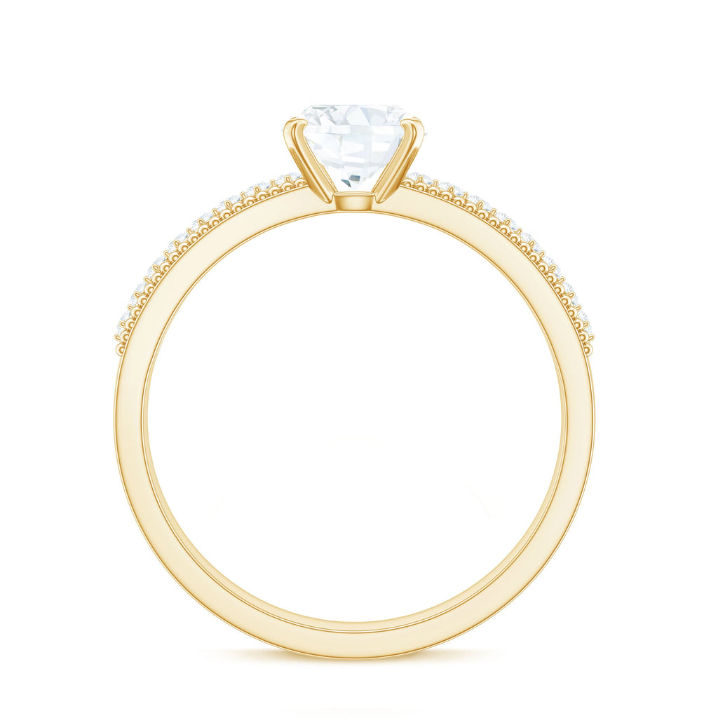 6mm Cushion Cut Moissanite Solitaire Engagement Ring with Beaded Details