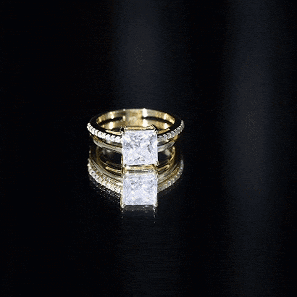 Princess Cut Solitaire Moissanite Double Band Engagement Ring