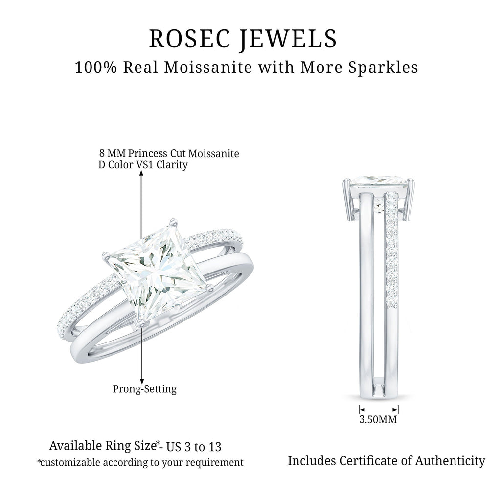 Princess Cut Solitaire Moissanite Double Band Engagement Ring