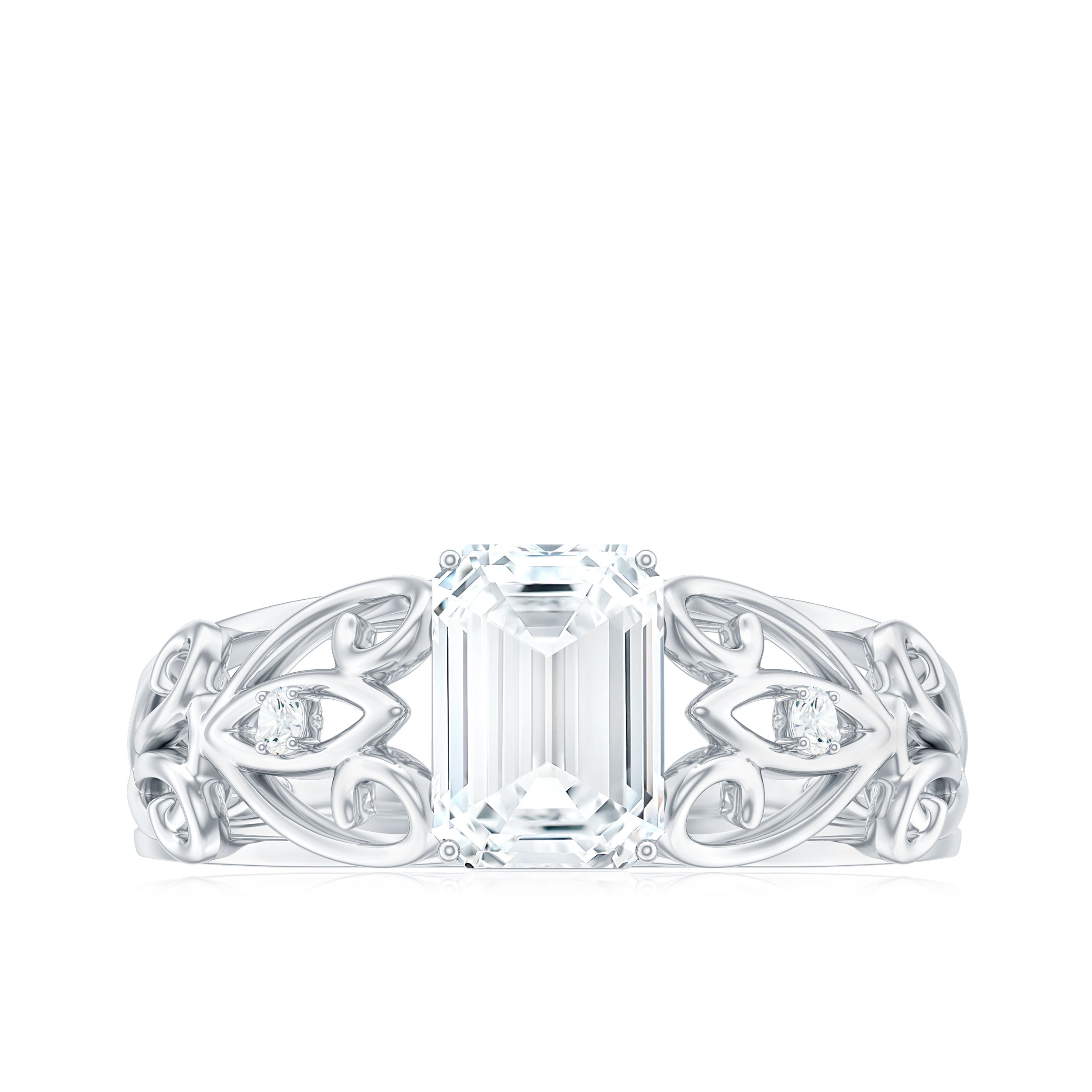 6X8 MM Emerald Cut Moissanite Vintage Inspired Solitaire Ring