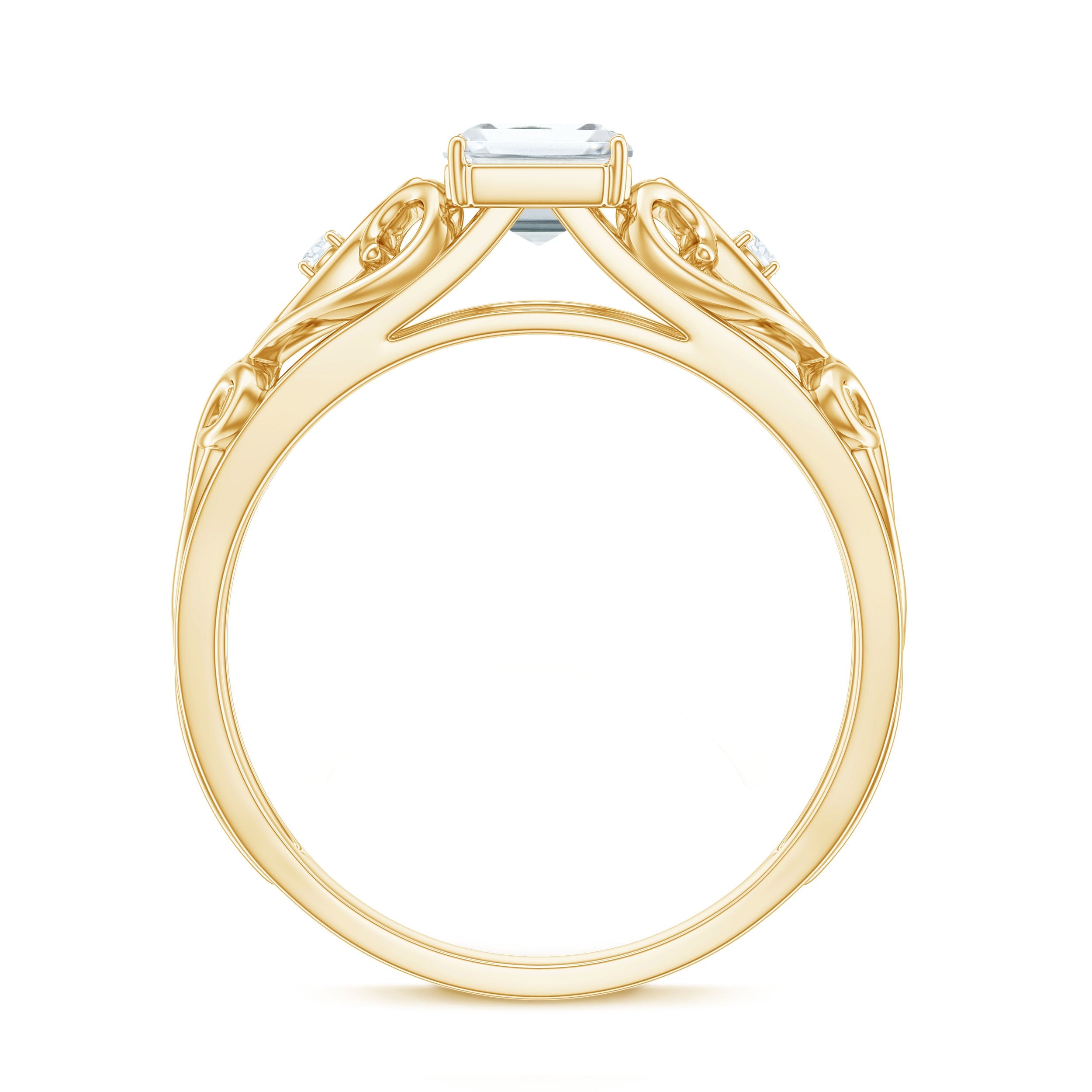 6X8 MM Emerald Cut Moissanite Vintage Inspired Solitaire Ring