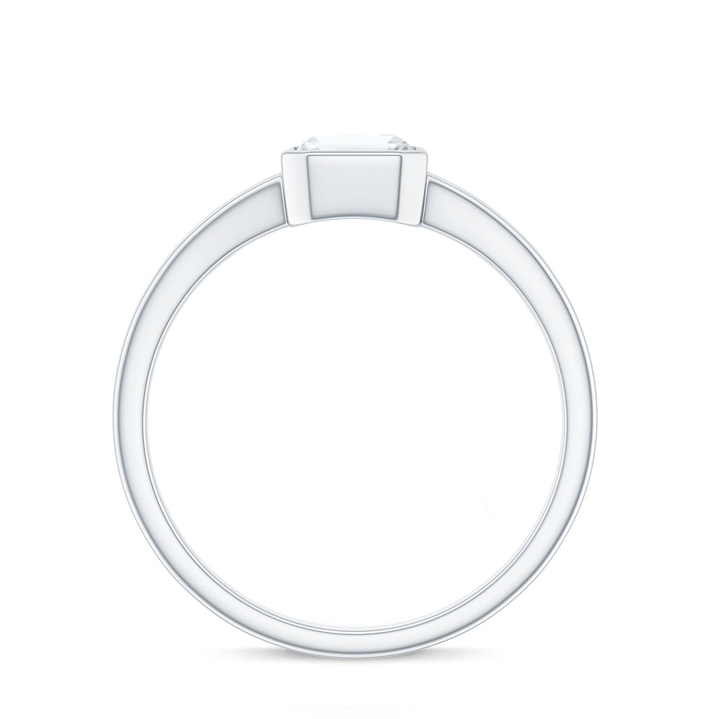 6X8mm Emerald Cut Moissanite Bezel Set Engagement Ring with Split Shank
