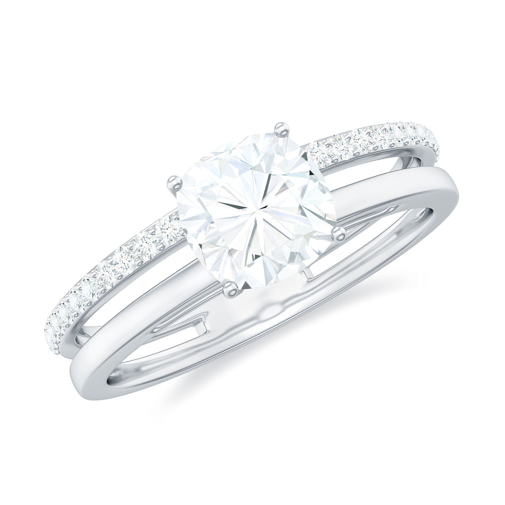 6X6 MM Certified Moissanite Solitaire Double Band Engagement Ring