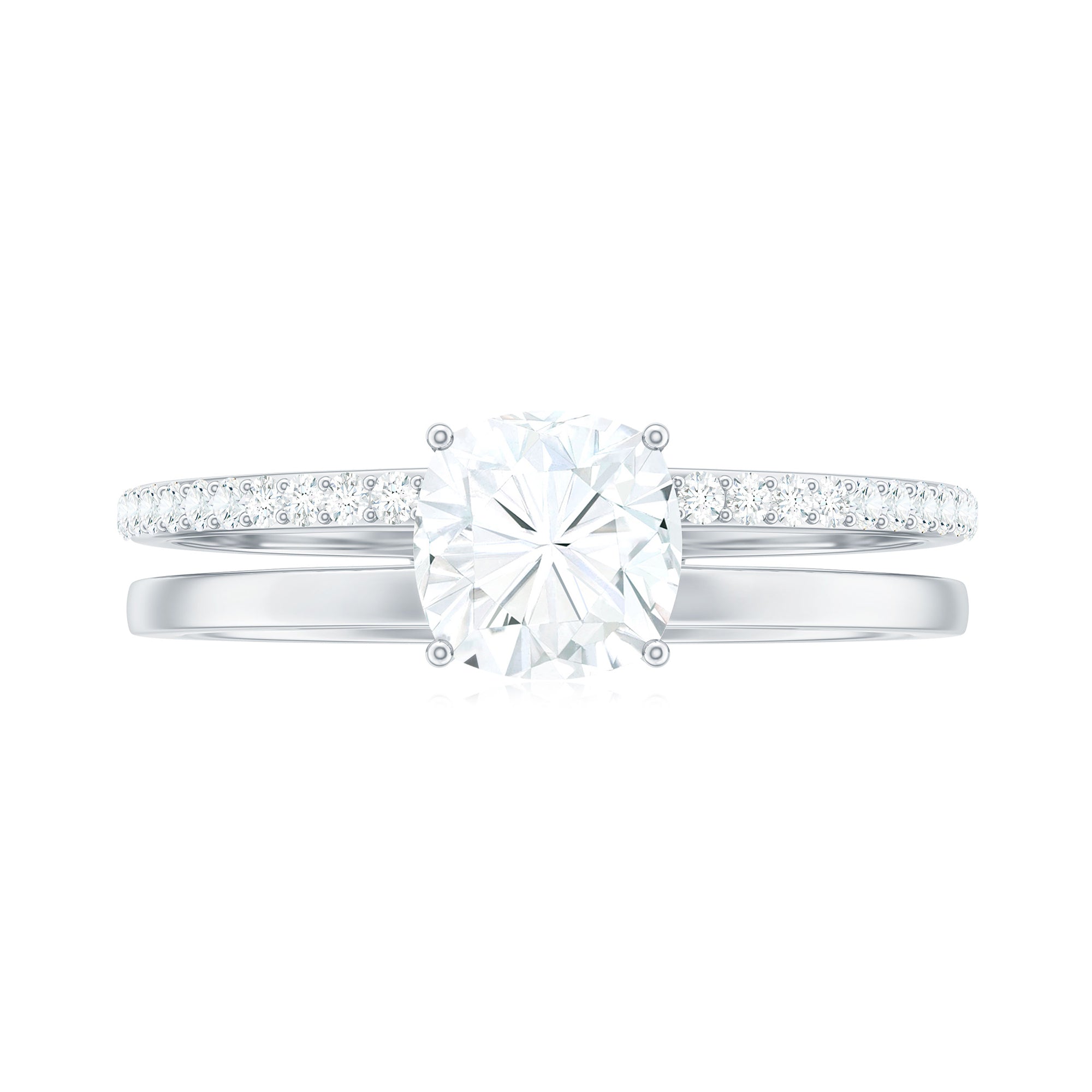 6X6 MM Certified Moissanite Solitaire Double Band Engagement Ring